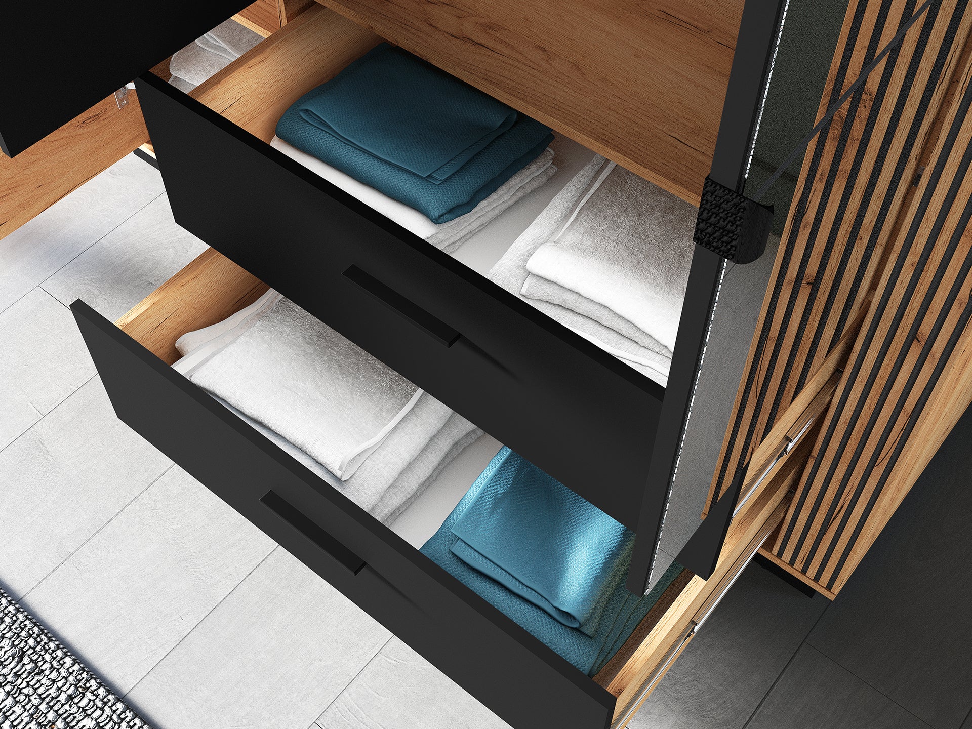 Armoire Moderne Chêne Craft Or & Noir – Élégance et Grande Capacité de Rangement