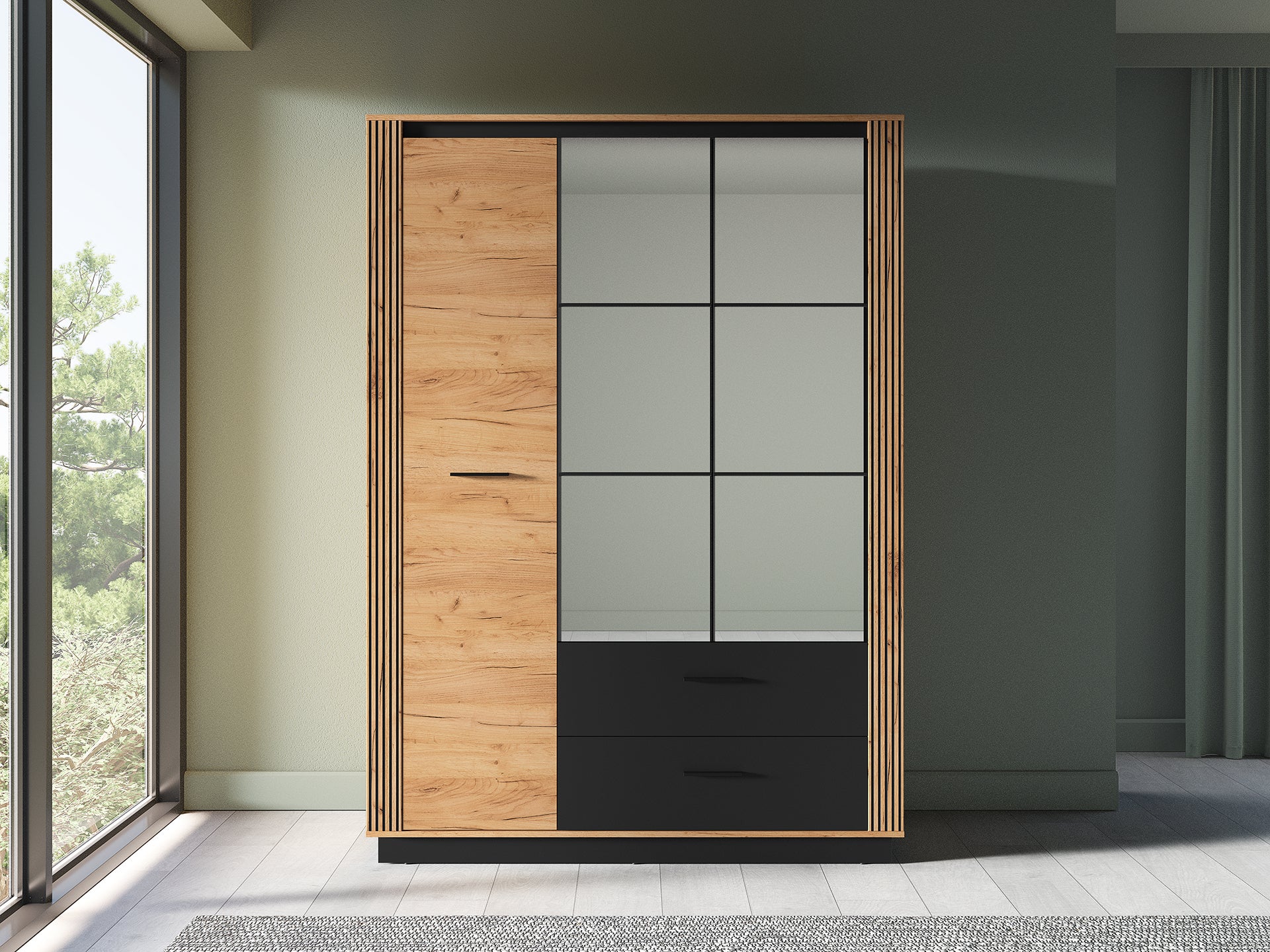 Armoire Moderne Chêne Craft Or & Noir – Élégance et Grande Capacité de Rangement