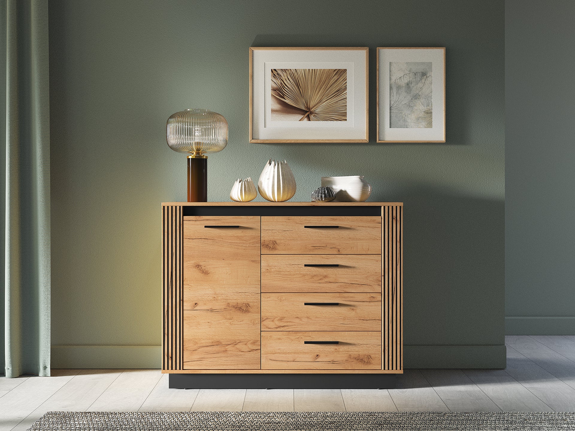Ensemble Chambre à Coucher – Collection URSEN – 5 Pieces - Élégance Contemporaine en Chêne Craft Or & Noir