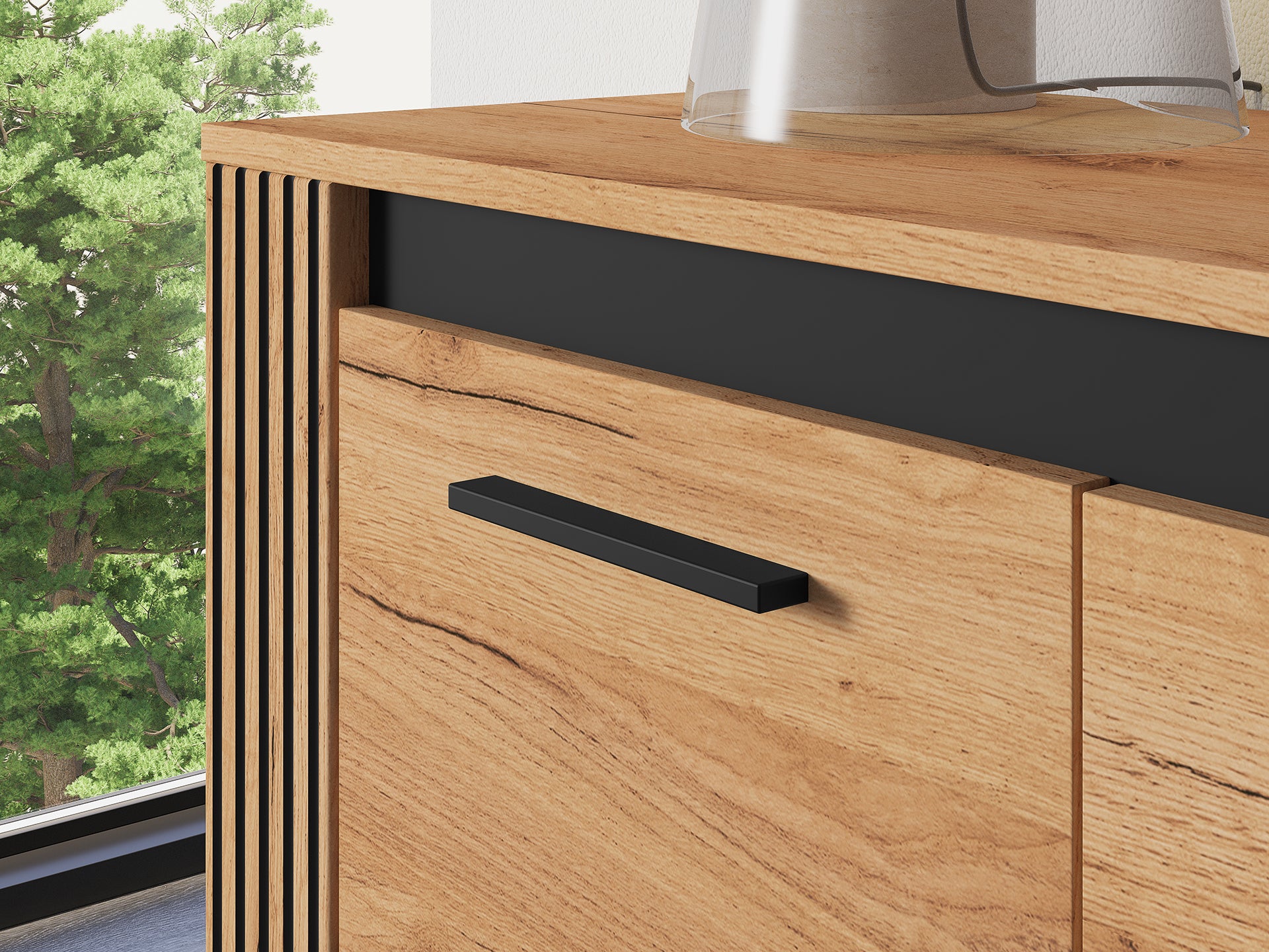 Ensemble Chambre à Coucher – Collection URSEN – 5 Pieces - Élégance Contemporaine en Chêne Craft Or & Noir