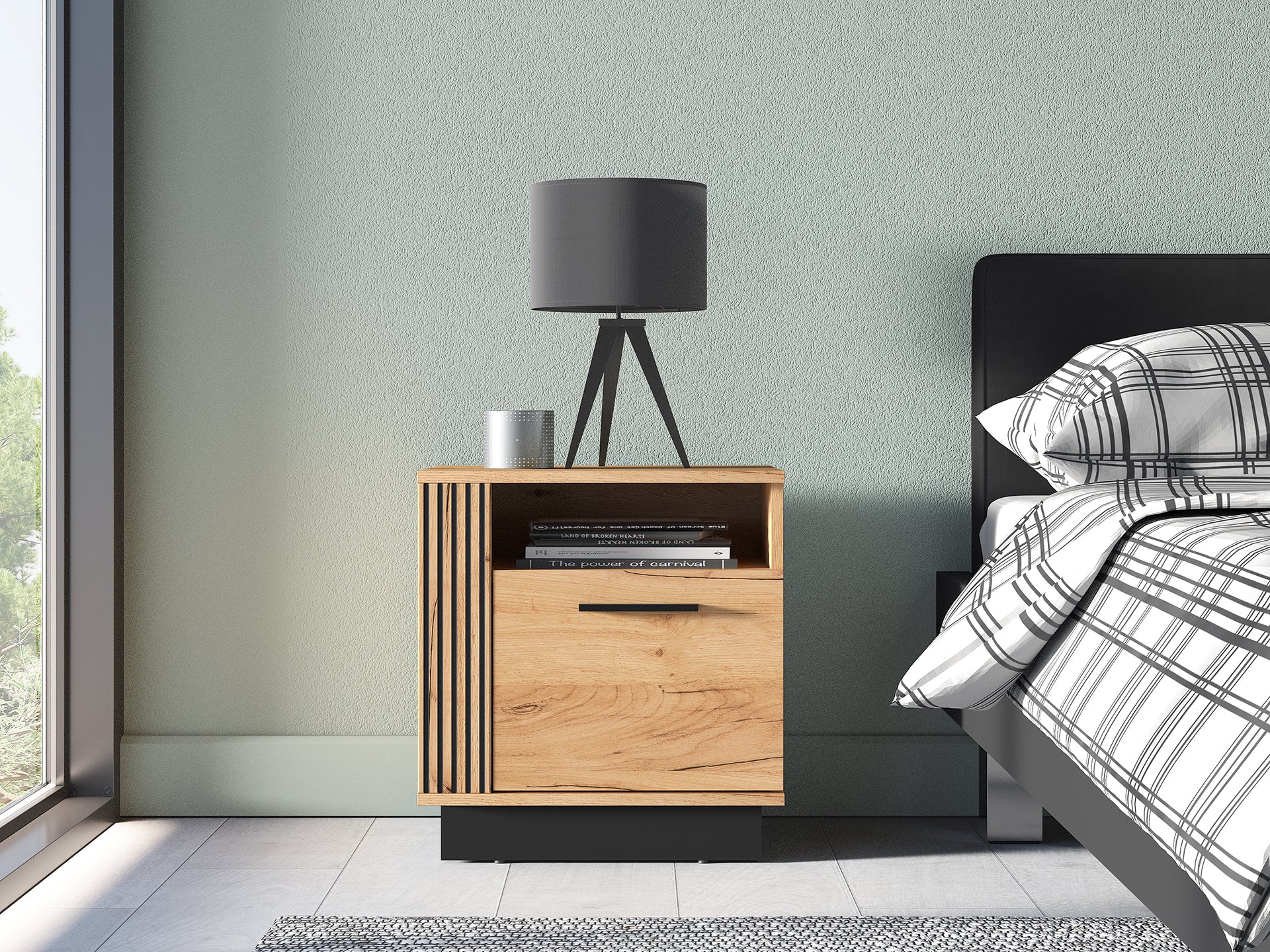 Ensemble Chambre à Coucher – Collection URSEN – 5 Pieces - Élégance Contemporaine en Chêne Craft Or & Noir