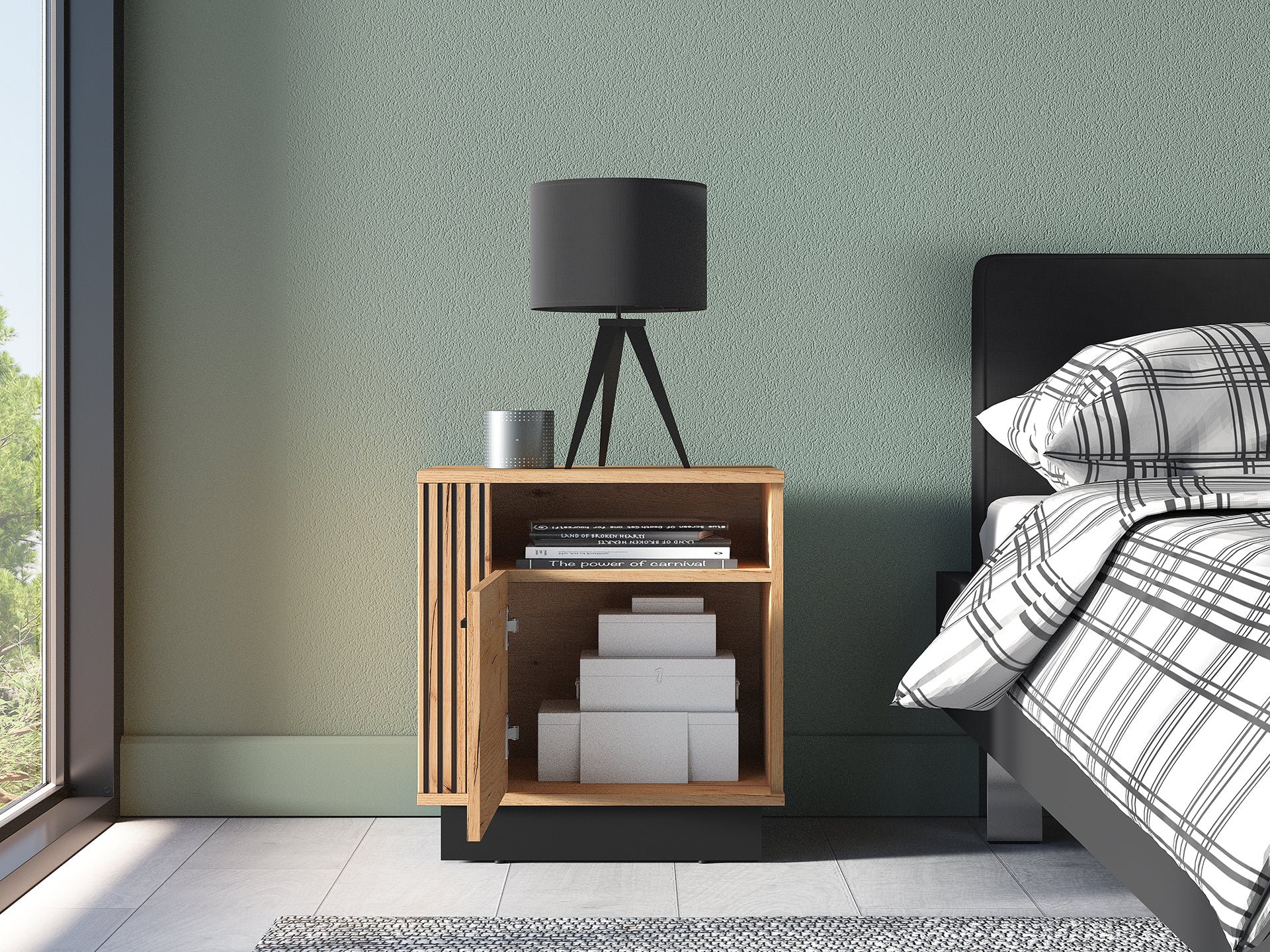 Ensemble Chambre à Coucher – Collection URSEN – 5 Pieces - Élégance Contemporaine en Chêne Craft Or & Noir