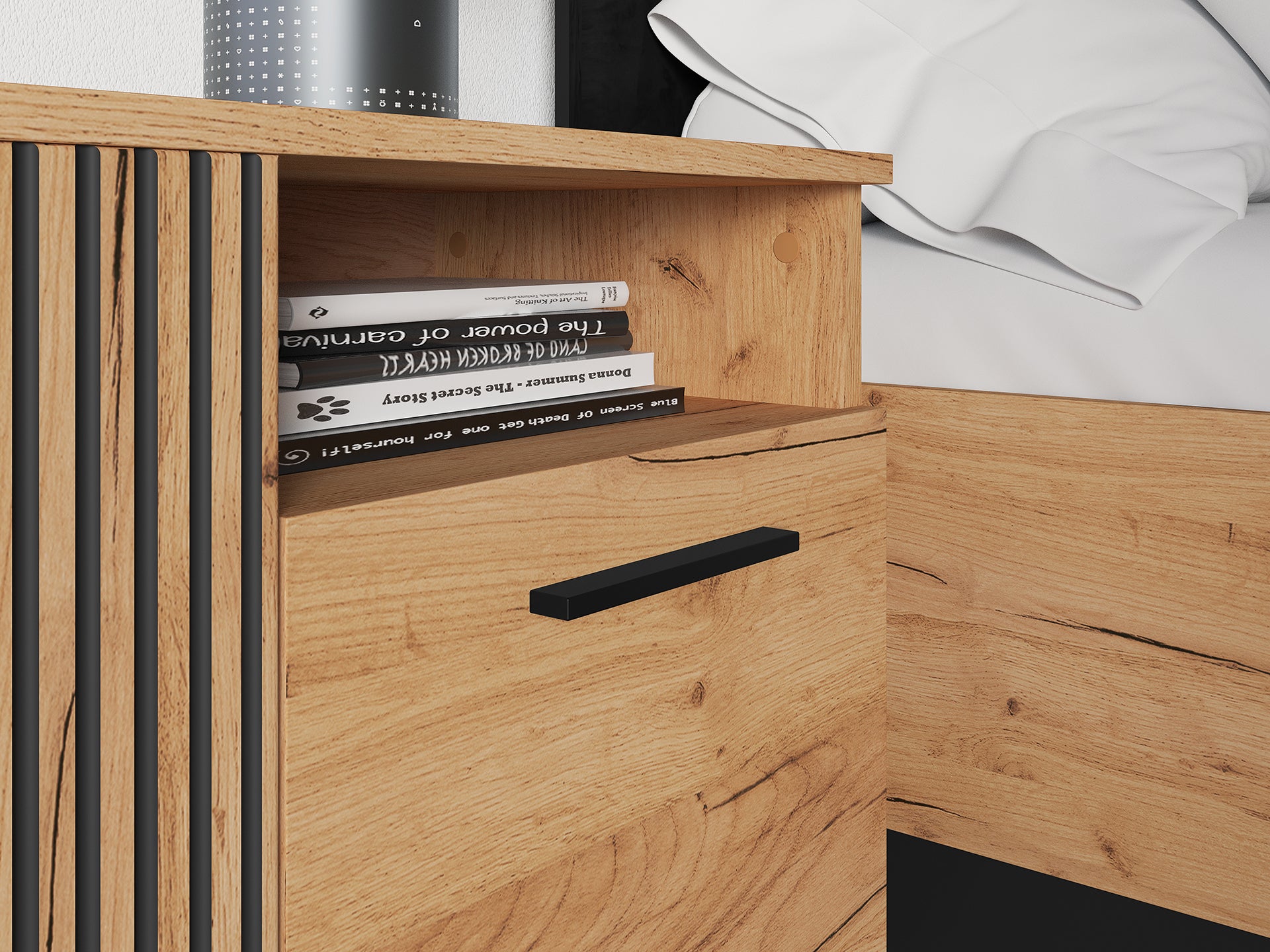 Ensemble Chambre à Coucher – Collection URSEN – 5 Pieces - Élégance Contemporaine en Chêne Craft Or & Noir