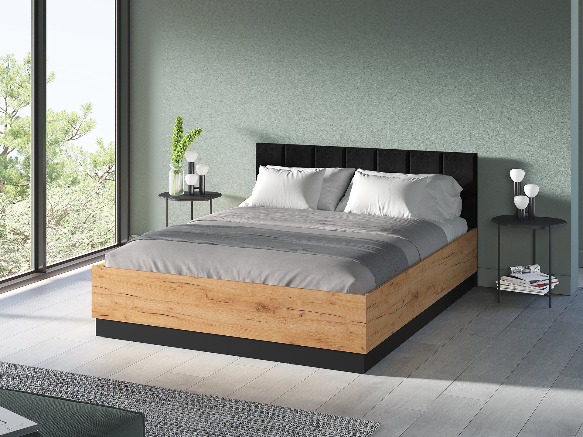 Ensemble Chambre à Coucher – Collection URSEN – 5 Pieces - Élégance Contemporaine en Chêne Craft Or & Noir