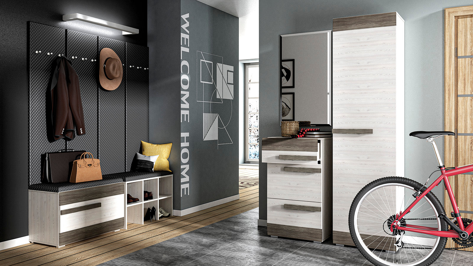 Meuble à Chaussures en Pin des Neiges et MDF Gris Neuf avec Bordure ABS