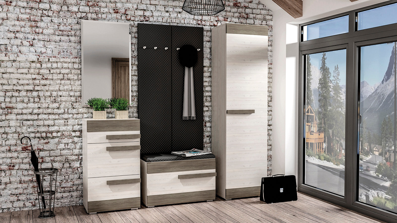 Meuble à Chaussures en Pin des Neiges et MDF Gris Neuf avec Bordure ABS