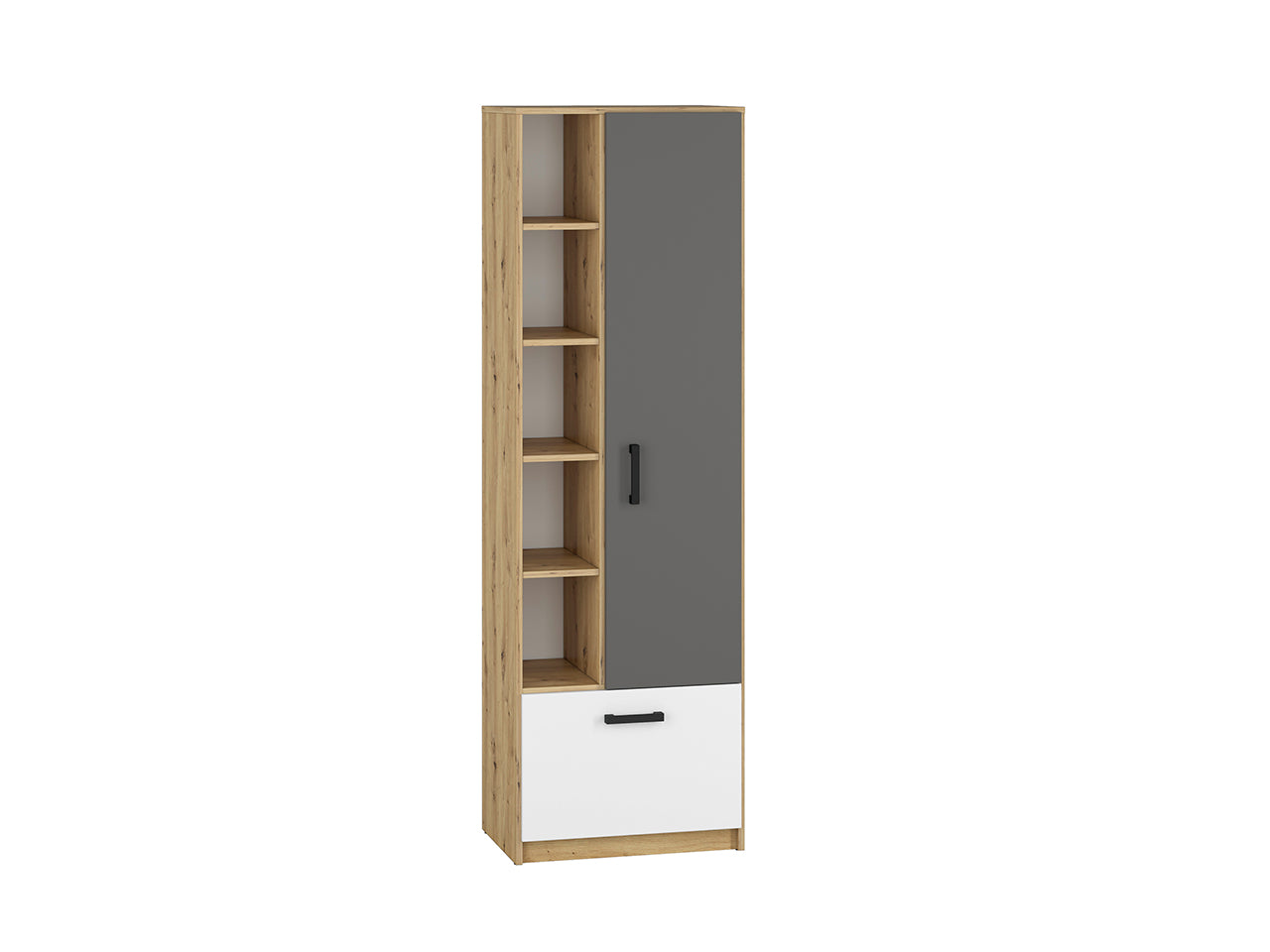 Armoire Moderne en Chêne Artisan et MDF Blanc + Anthracite avec Bordure ABS - Résistante à l'Humidité et aux Rayures