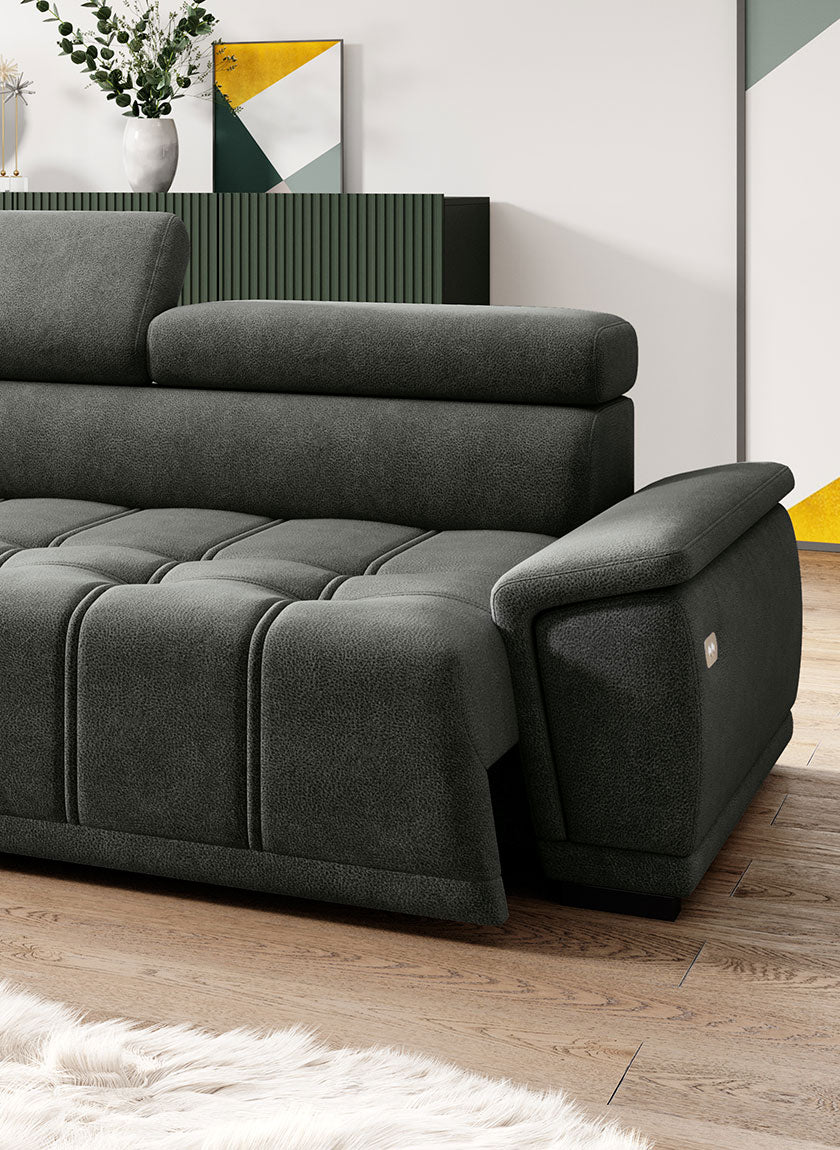 Canapé d’angle – Confort réglable électrique, design moderne et têtières ajustables