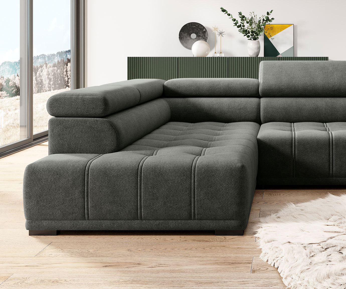 Canapé d’angle – Confort réglable électrique, design moderne et têtières ajustables