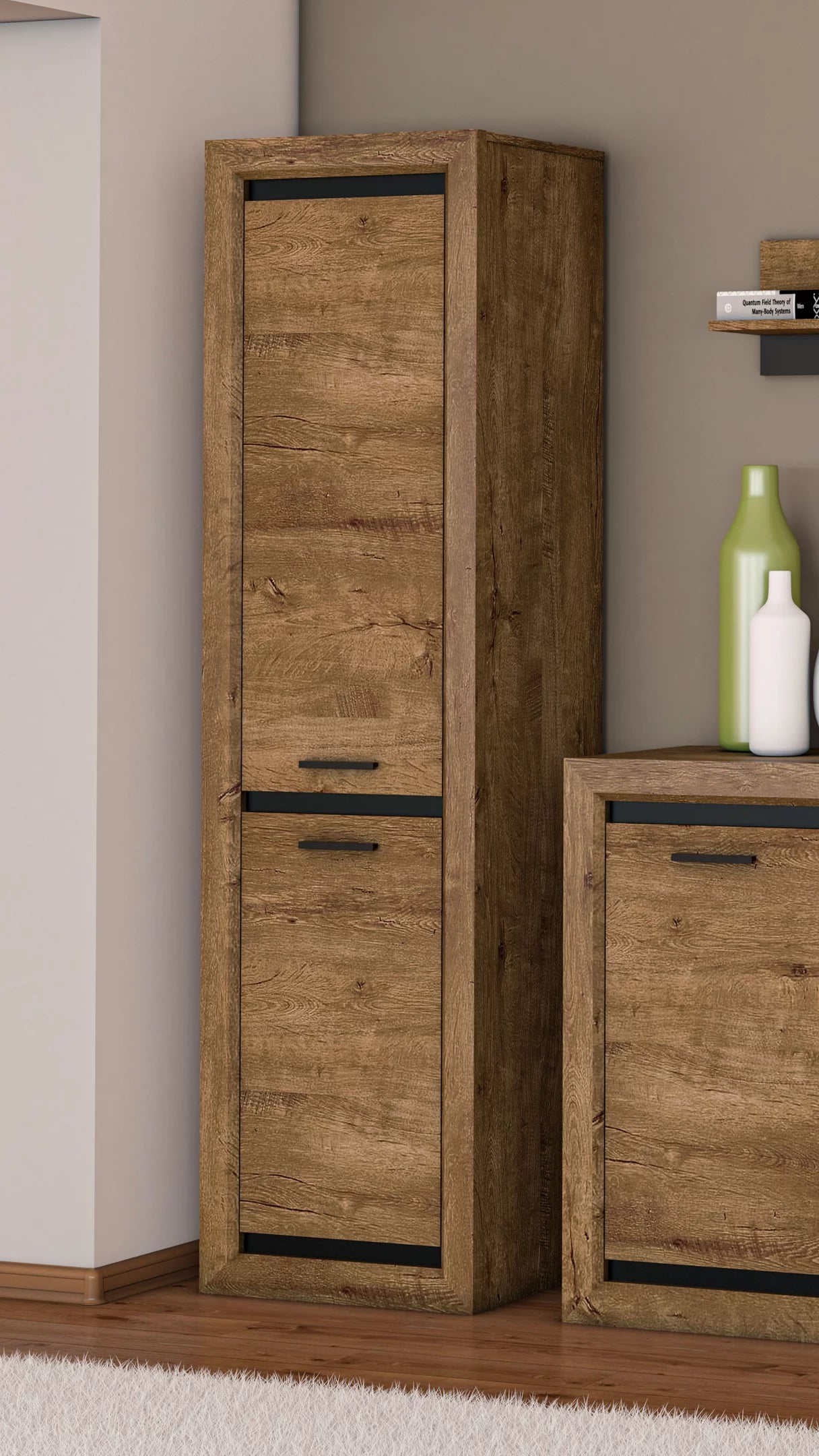 Chiffonnier Moderne en Chêne de Lefkas et Noir – Compact, Robuste et Élégant avec Montage Réversible