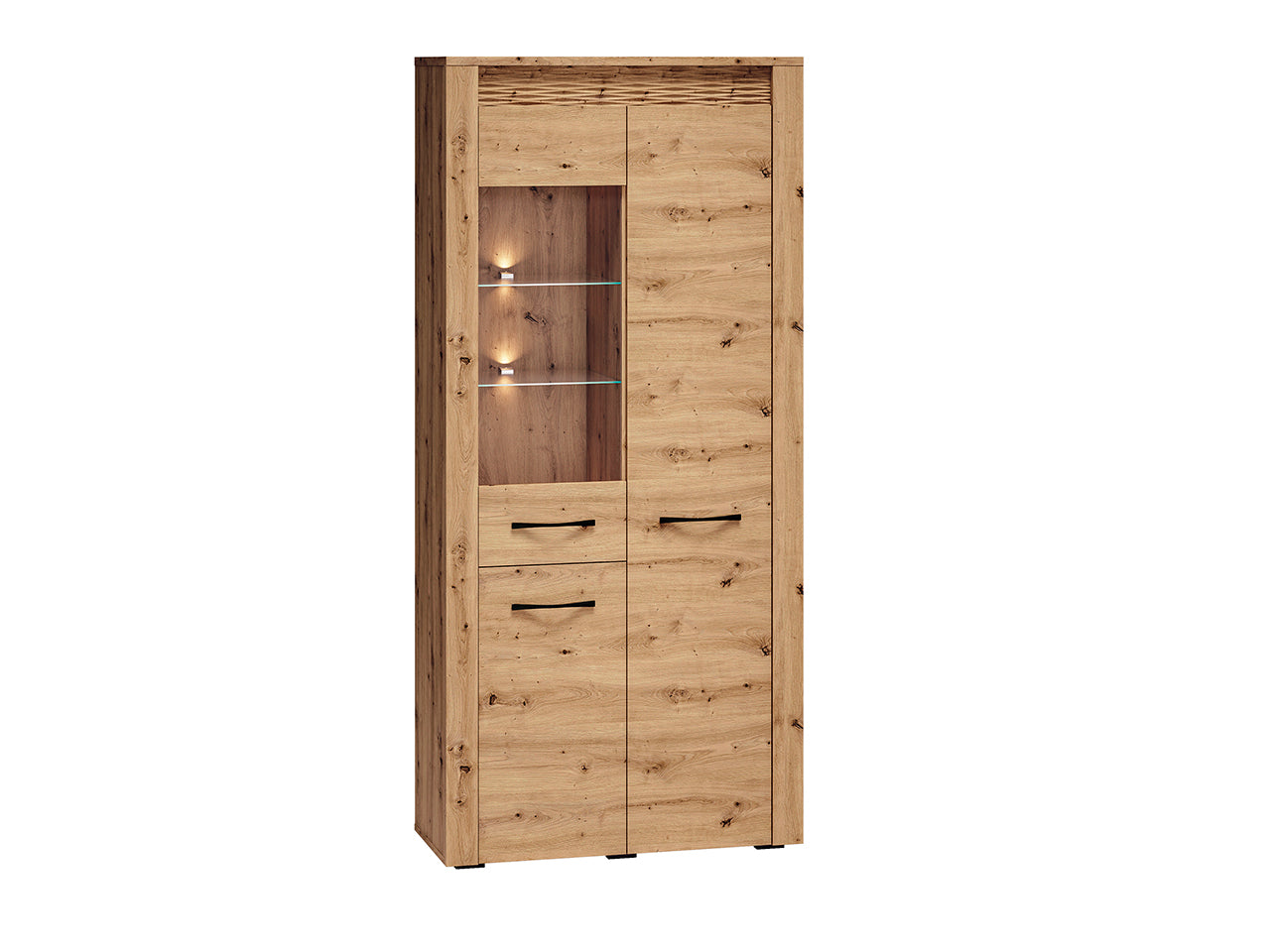 Vitrine en Chêne artisanal + MDF rainuré Chêne artisanal avec Éclairage Optionnel