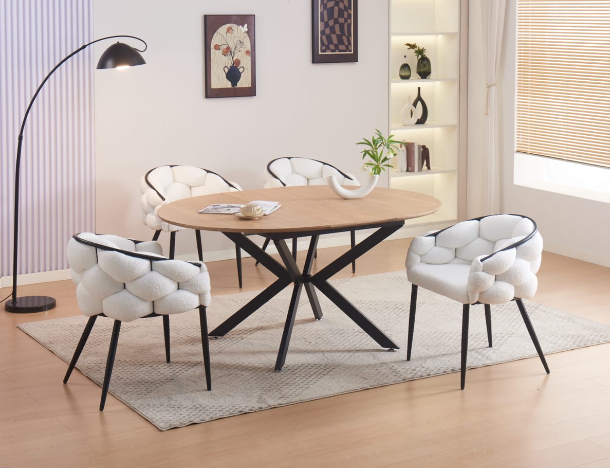 Table à Manger Extensible – Chêne Naturel & Piètement en Métal Noir