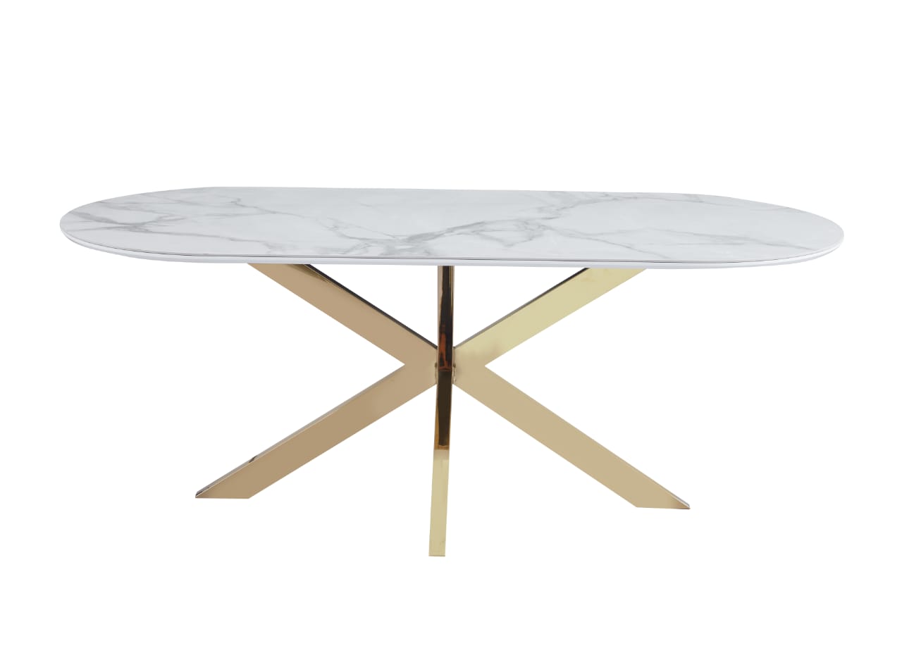Tables à manger en Céramique Effet Marbre Blanc et Bases Métalliques