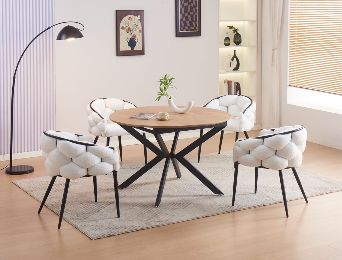 Table à Manger Extensible – Chêne Naturel & Piètement en Métal Noir