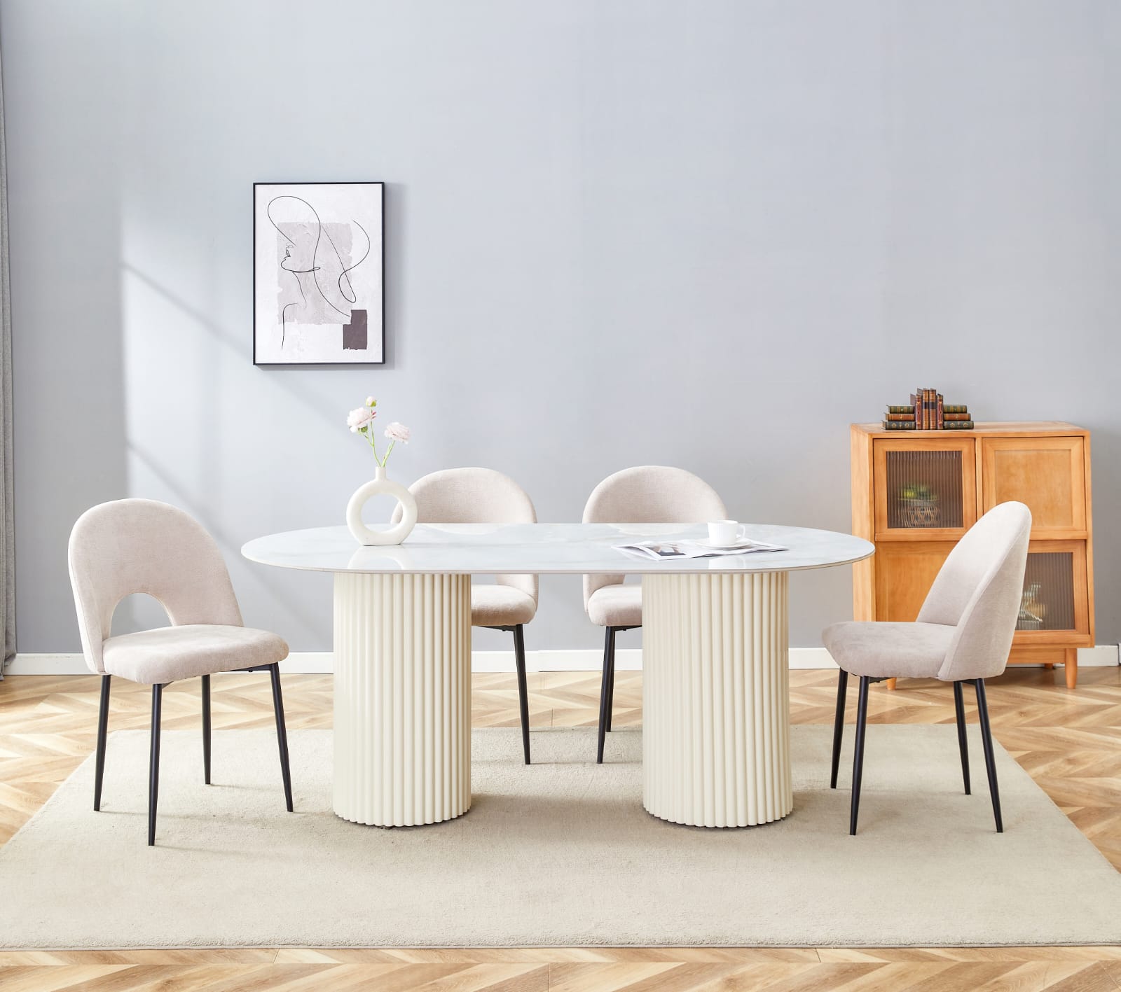 Table à Manger –Plateau Céramique Travertin ou Moka, Pieds Métal  – Élégance Moderne 180x90 cm