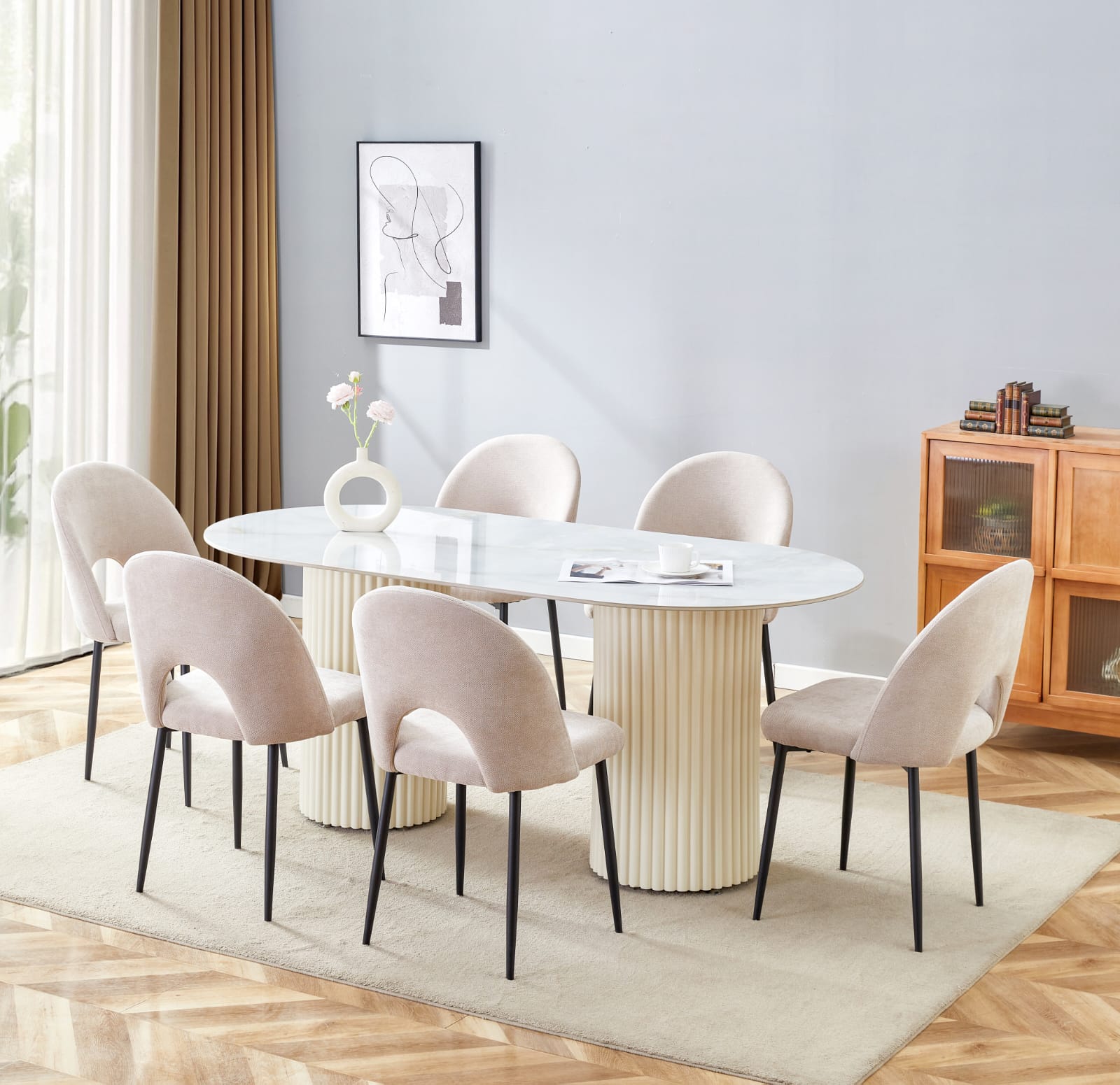Table à Manger –Plateau Céramique Travertin ou Moka, Pieds Métal  – Élégance Moderne 180x90 cm