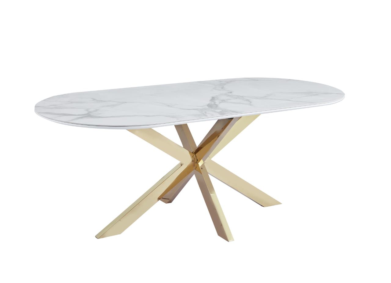 Tables à manger en Céramique Effet Marbre Blanc et Bases Métalliques