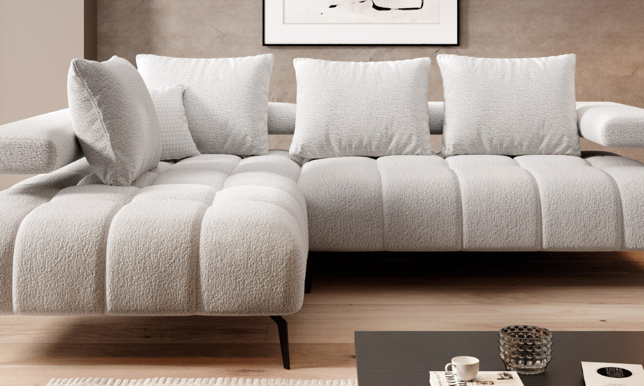 Canapé d’angle moderne avec réglage électrique de la profondeur d’assise