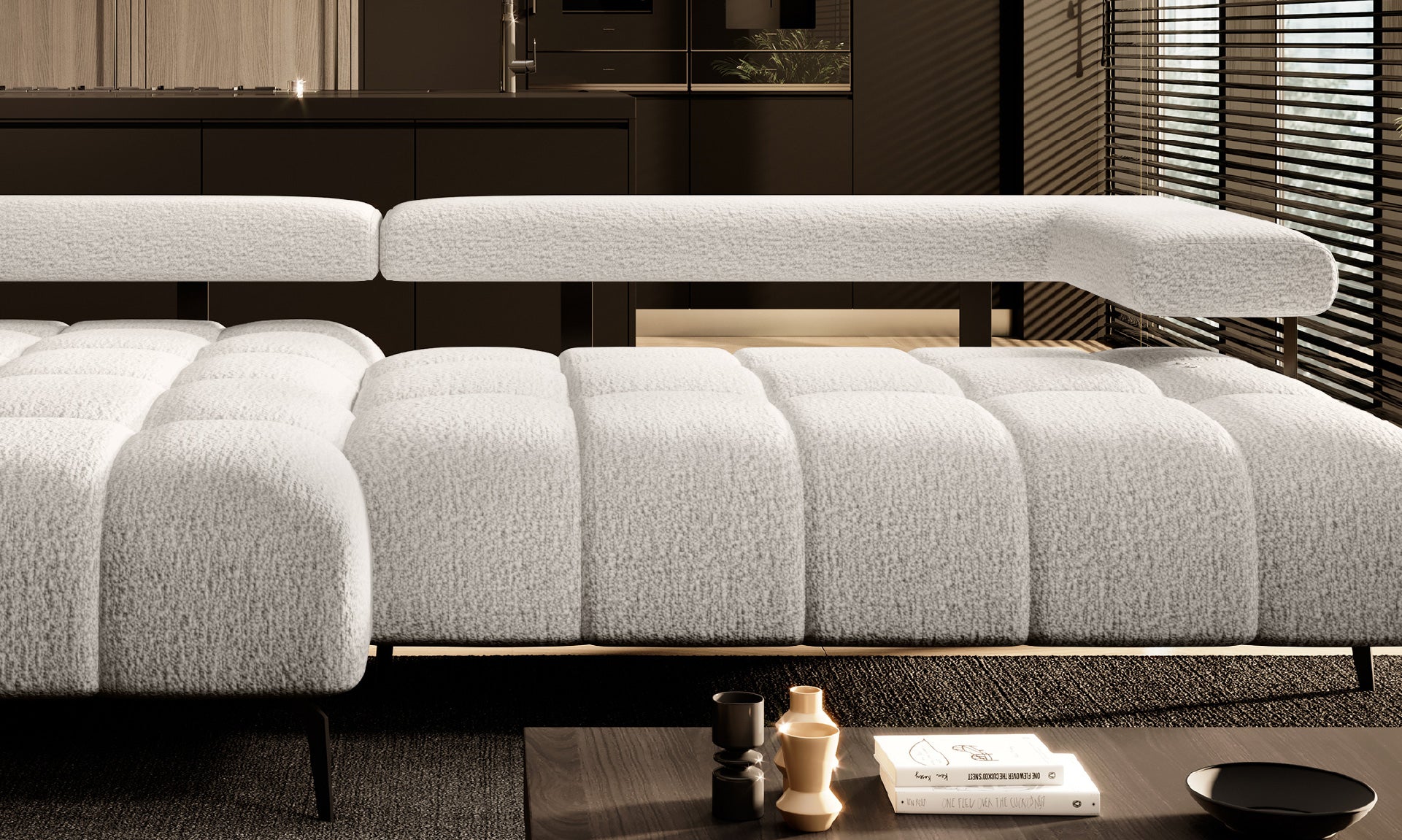 Canapé d’angle moderne avec réglage électrique de la profondeur d’assise