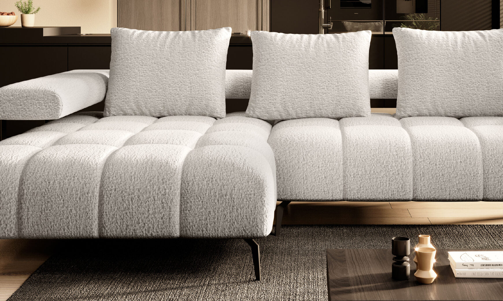 Canapé d’angle moderne avec réglage électrique de la profondeur d’assise
