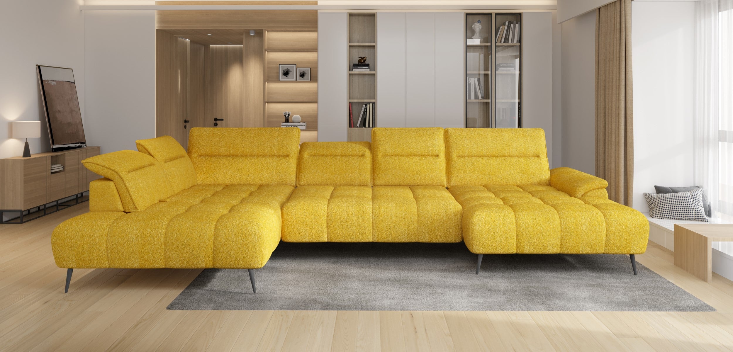 Canapé d’angle – Convertible avec rangement, têtières réglables & design moderne (S, L, XL)