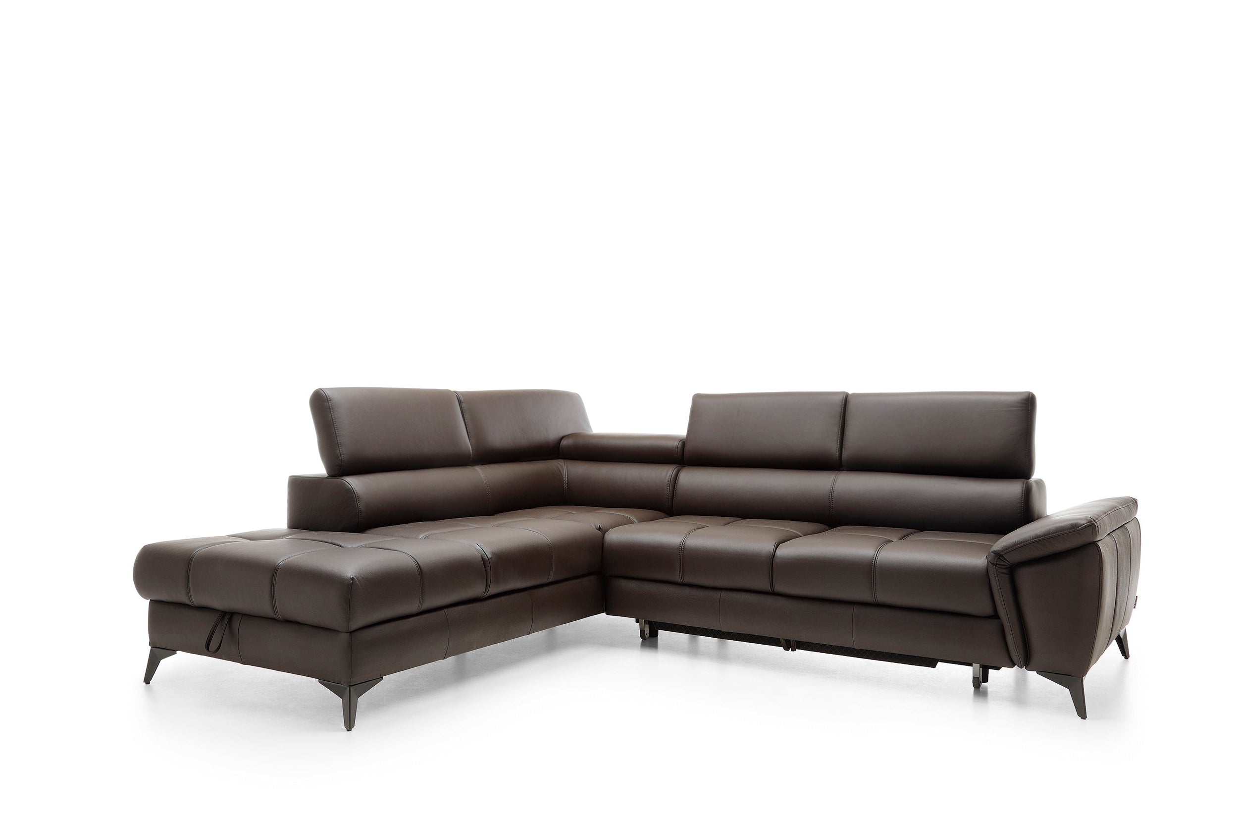 Canapé d’angle en cuir naturel avec couchage et rangement – Élégance & confort haut de gamme