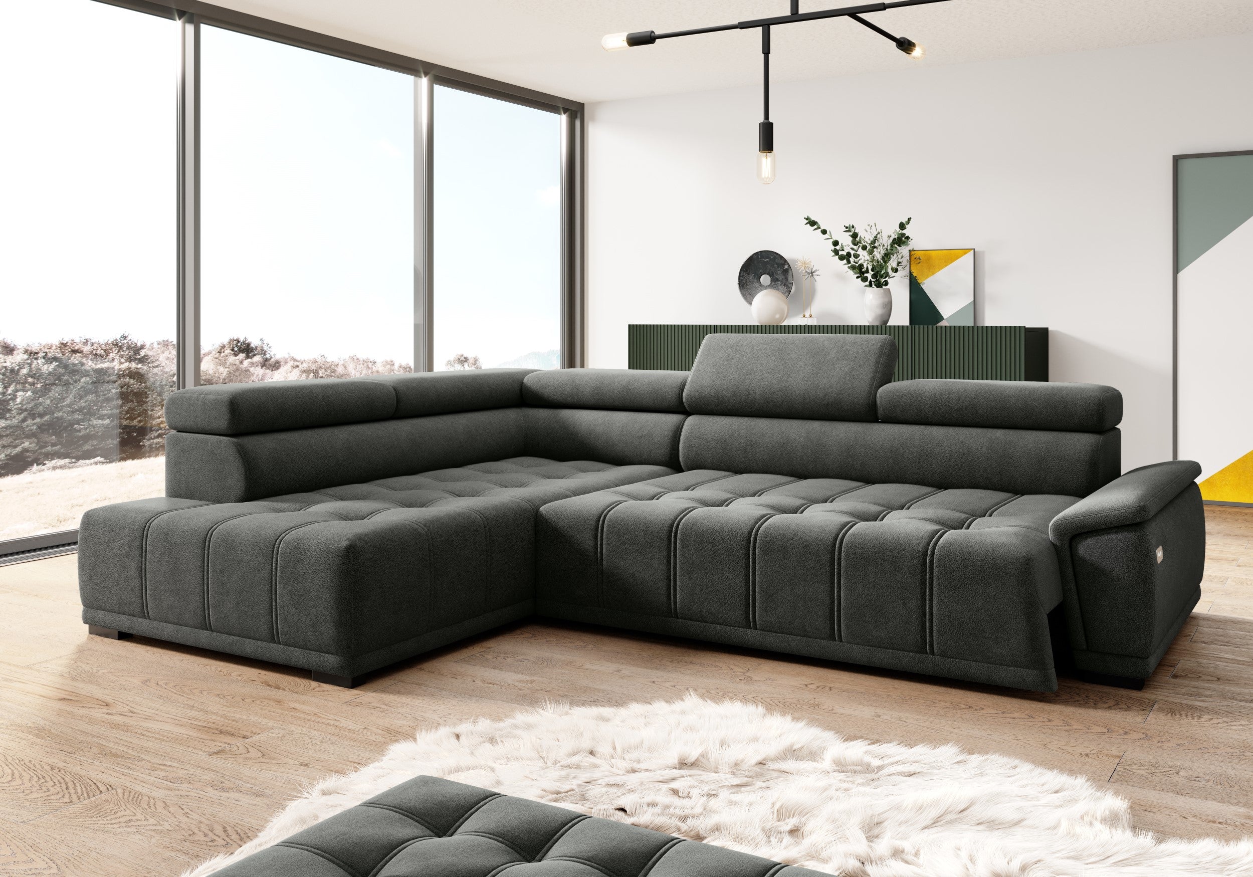 Canapé d’angle – Confort réglable électrique, design moderne et têtières ajustables