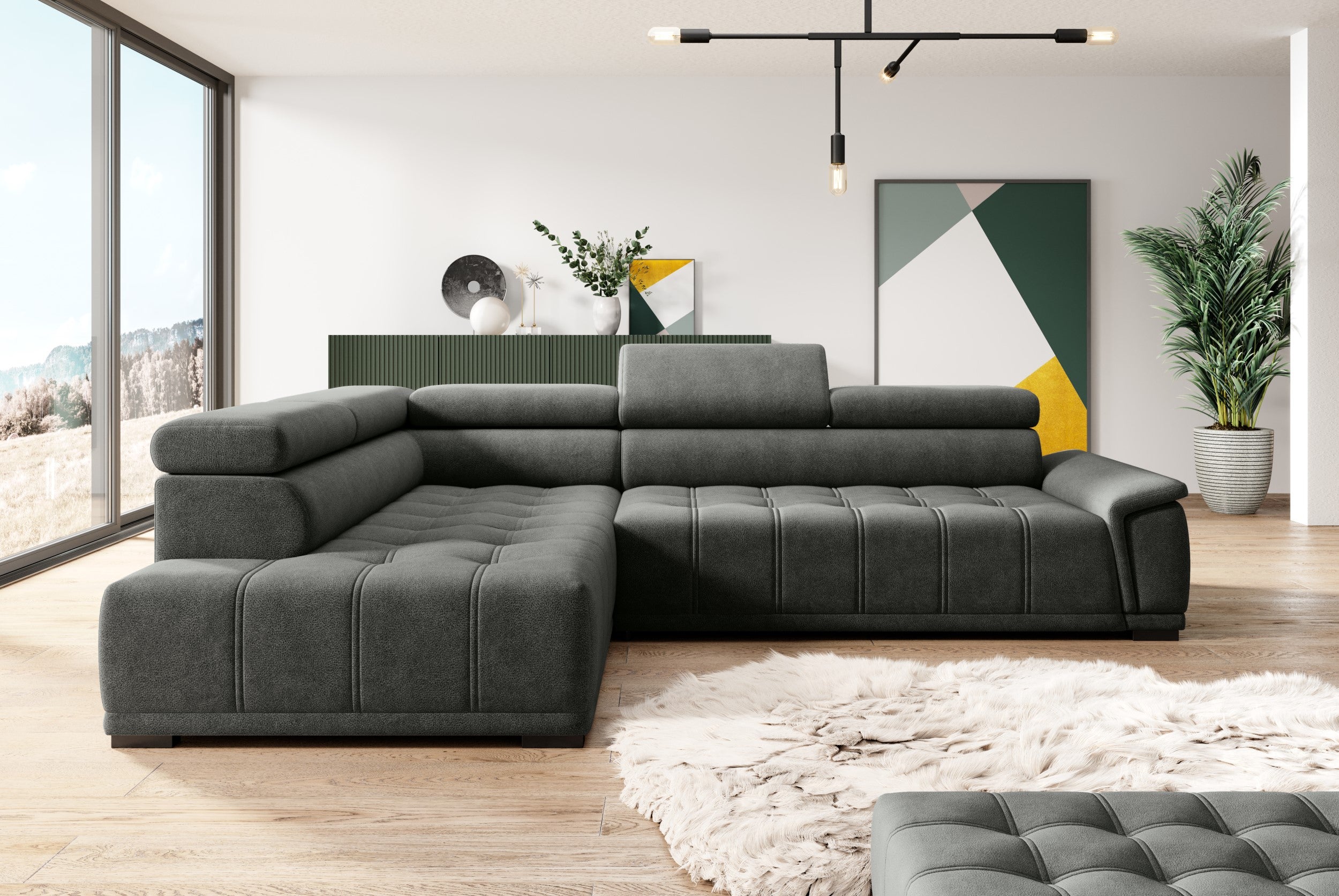 Canapé d’angle – Confort réglable électrique, design moderne et têtières ajustables