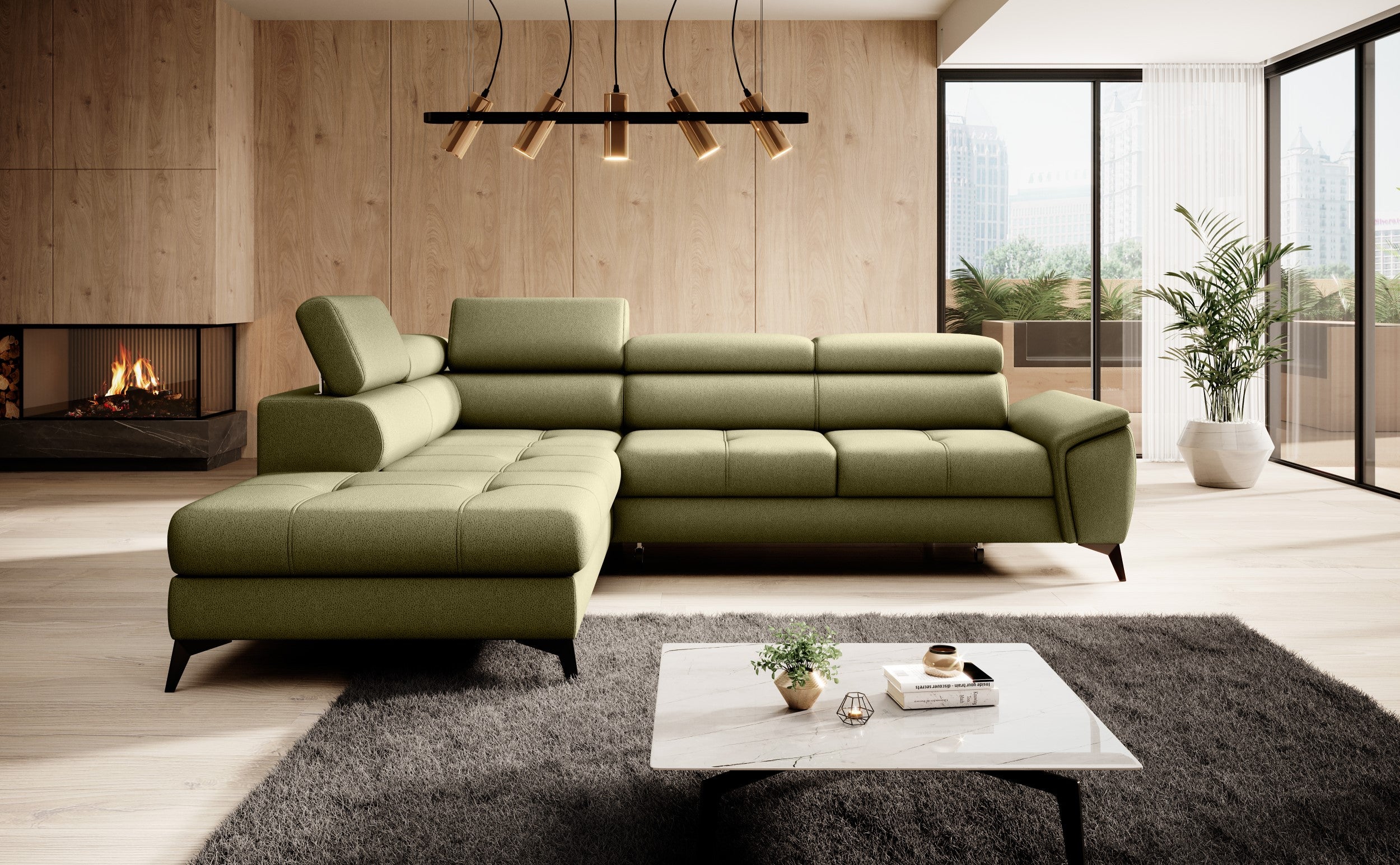 Canapé d’angle en cuir naturel avec couchage et rangement – Élégance & confort haut de gamme