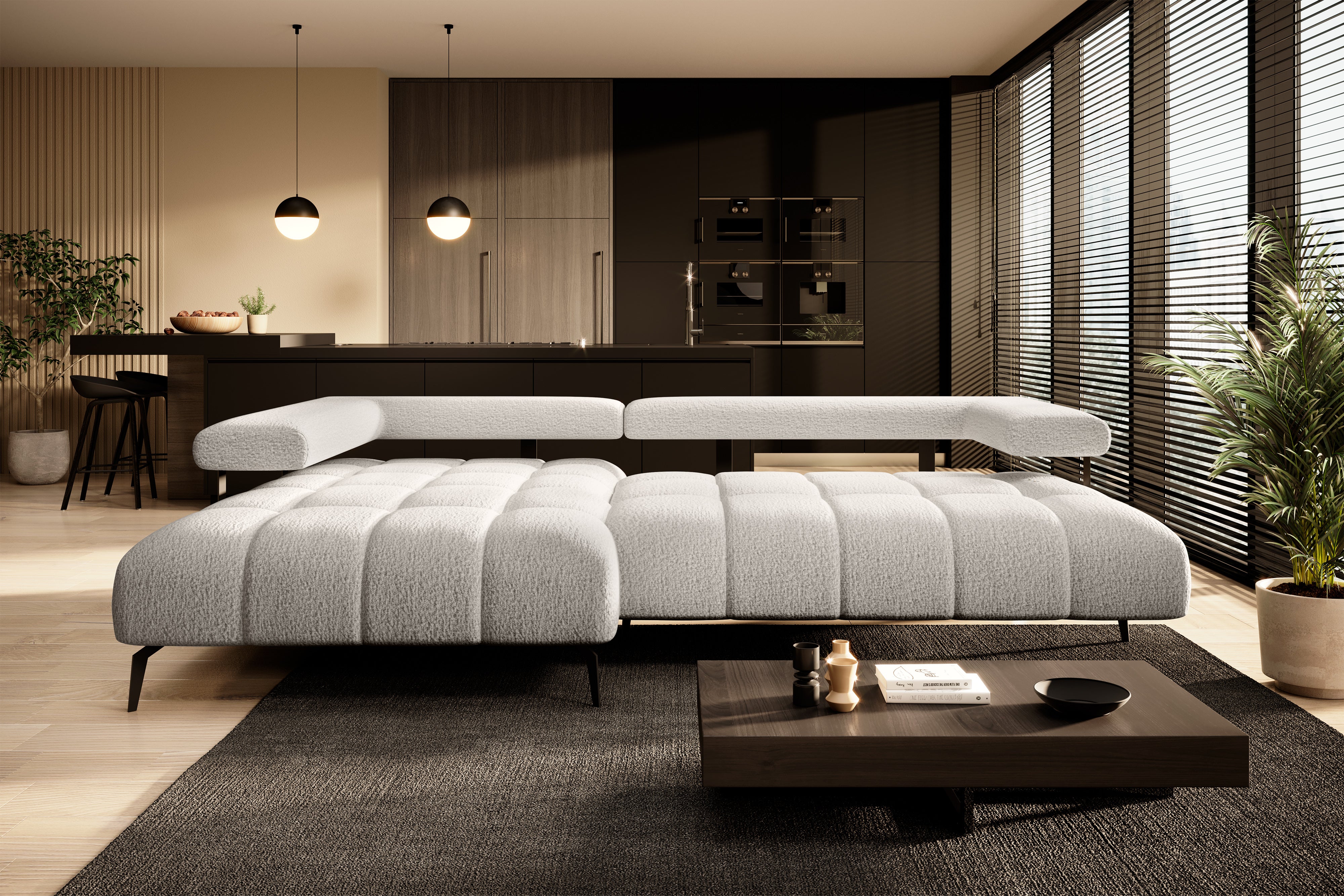 Canapé d’angle moderne avec réglage électrique de la profondeur d’assise