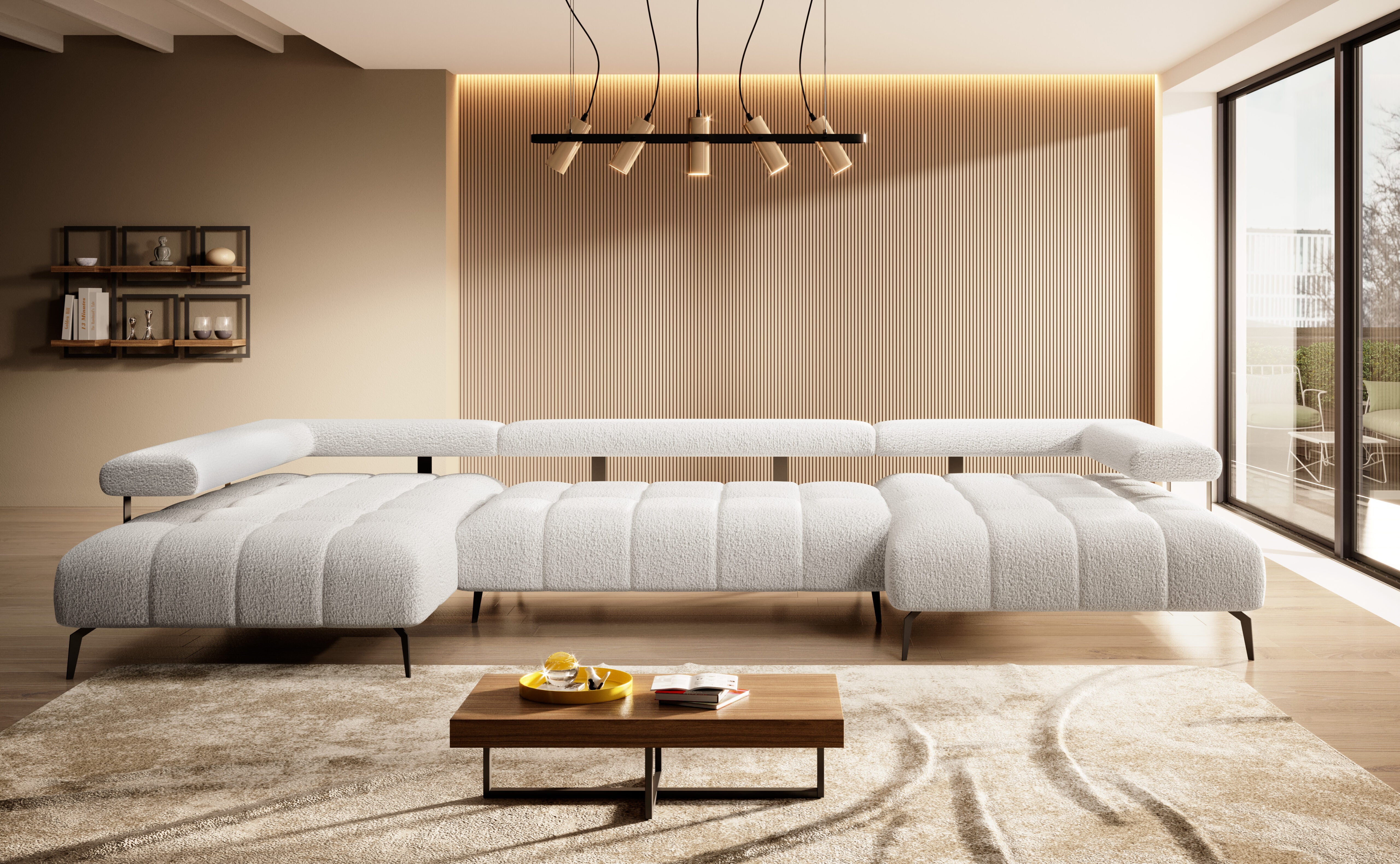Canapé d’angle moderne avec réglage électrique de la profondeur d’assise