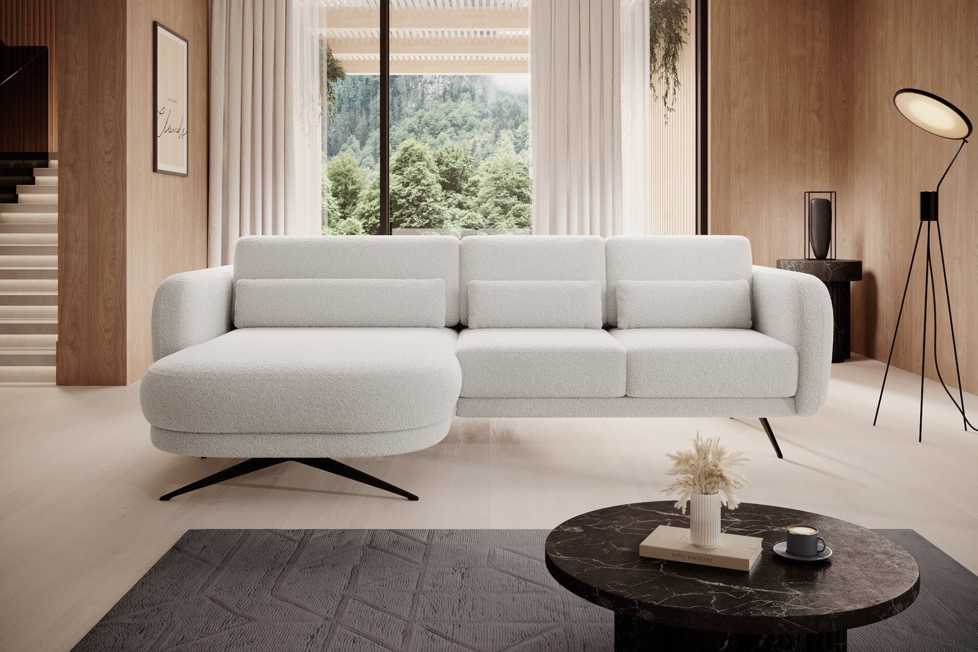 Canapé moderne avec profondeur d’assise réglable et appui-tête coulissant