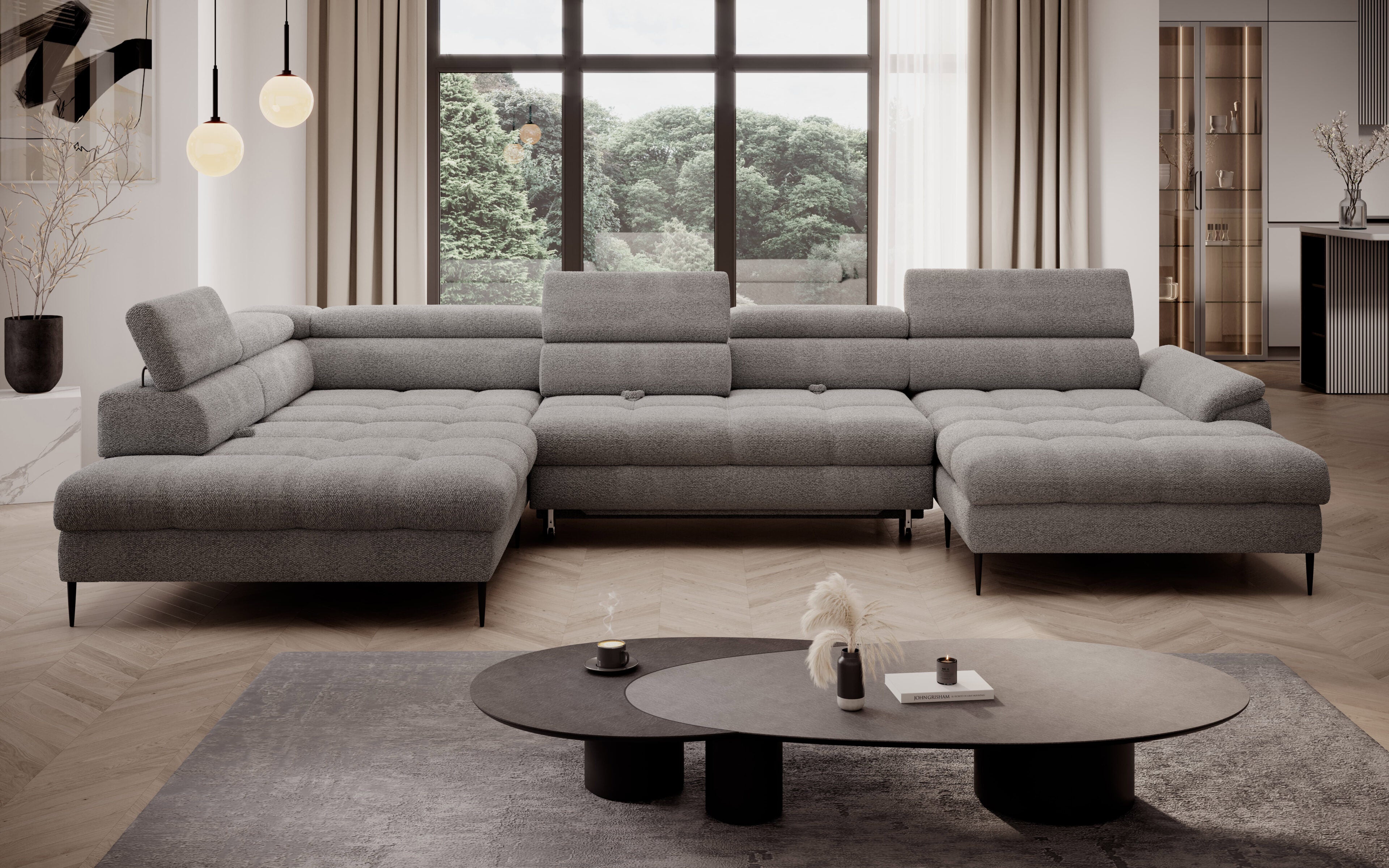Canapé d'angle XL avec fonction lit et coffre de rangement intégré
