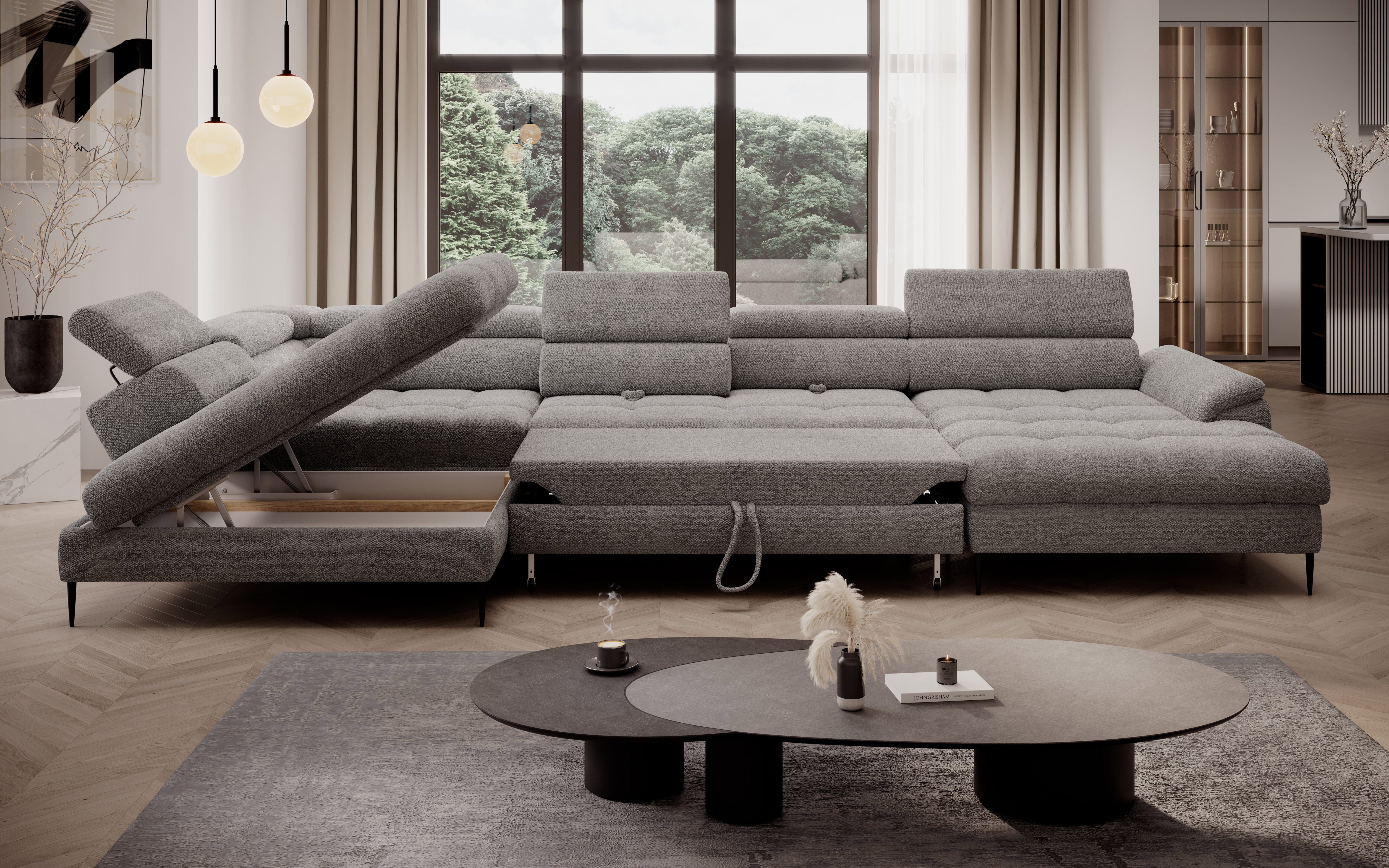 Canapé d'angle XL avec fonction lit et coffre de rangement intégré