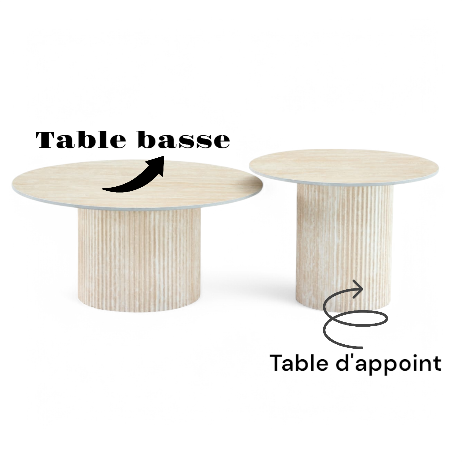 Table basse Plateau marbre en Céramique et Piètement Travertin