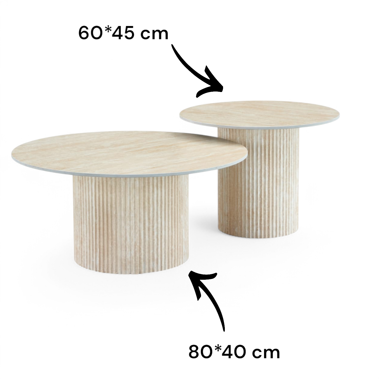 Table basse Plateau marbre en Céramique et Piètement Travertin