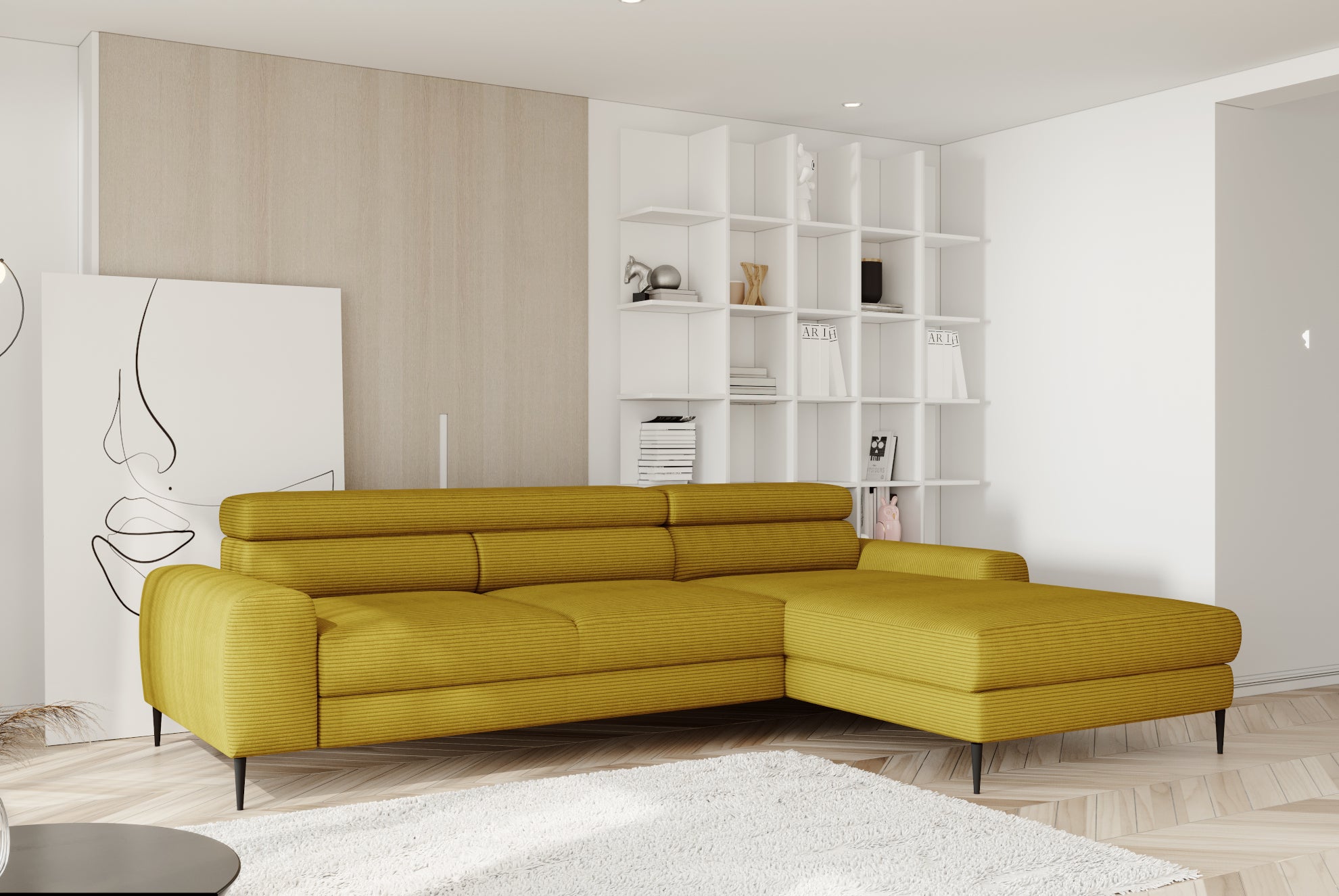 Canapé d'Angle Droit Multifonctionnel avec Appuis-Tête Réglables & Fonction de Couchage - Design Moderne