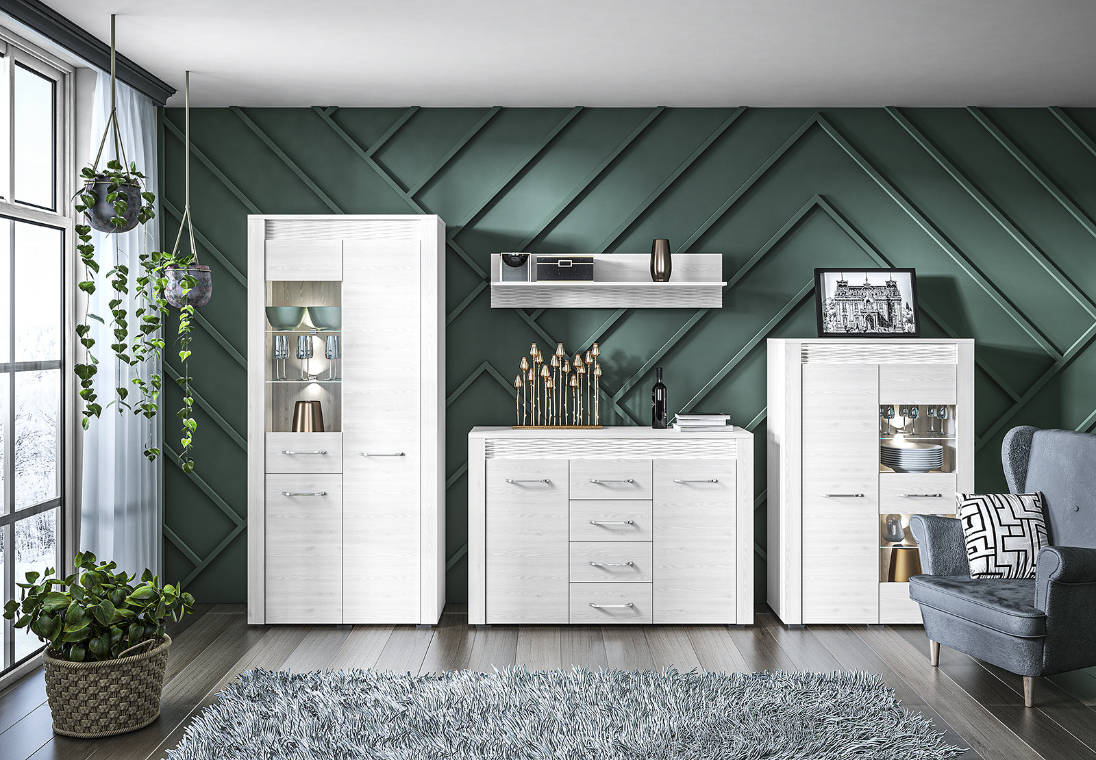 Vitrine en Pin Enneigé avec Éclairage Optionnel - Durabilité, Élégance et Fonctionnalité pour Votre Intérieur