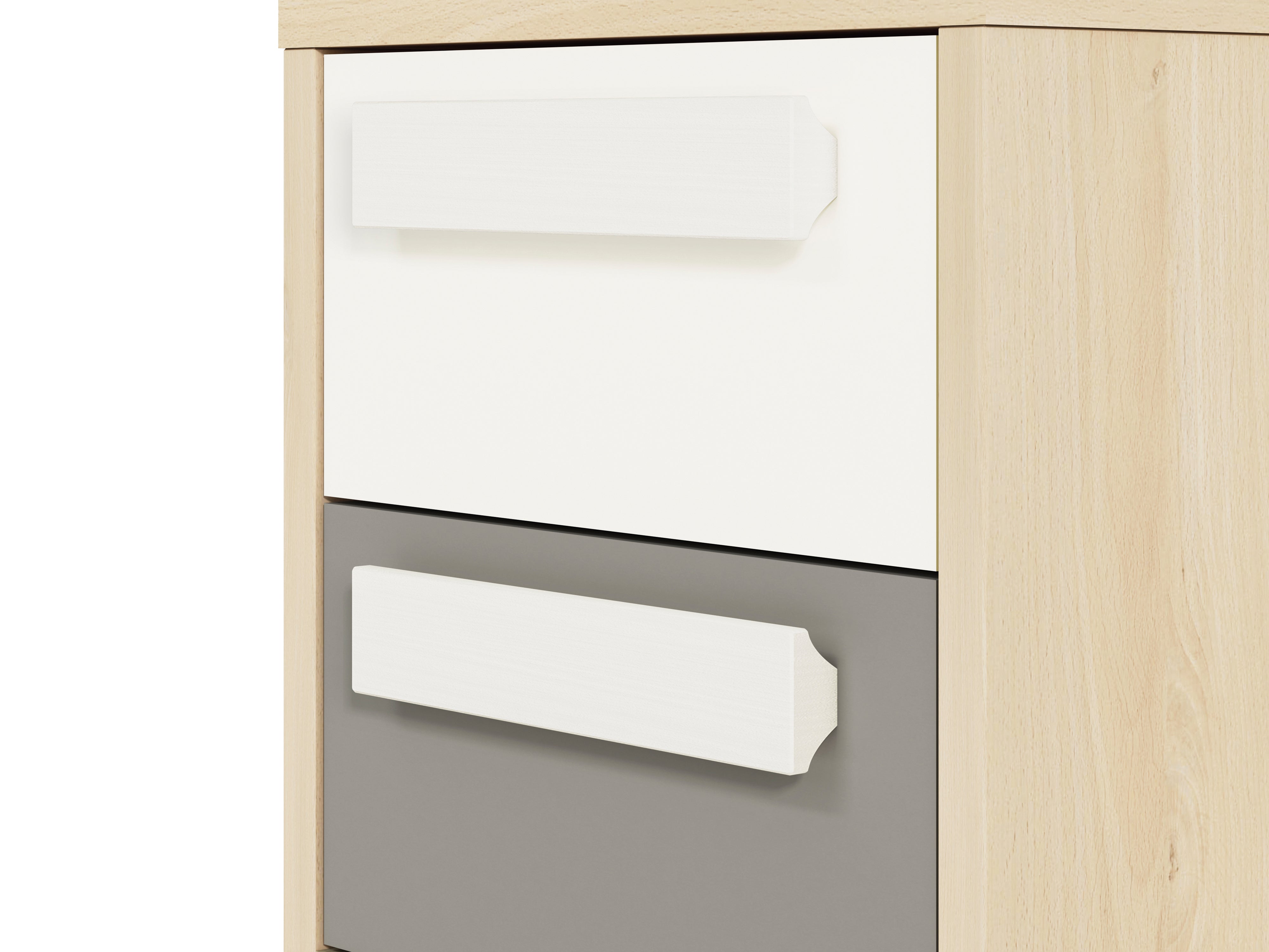 Table de chevet moderne Hêtre Fjord + Blanc avec tiroir, finition haute qualité, bordure ABS