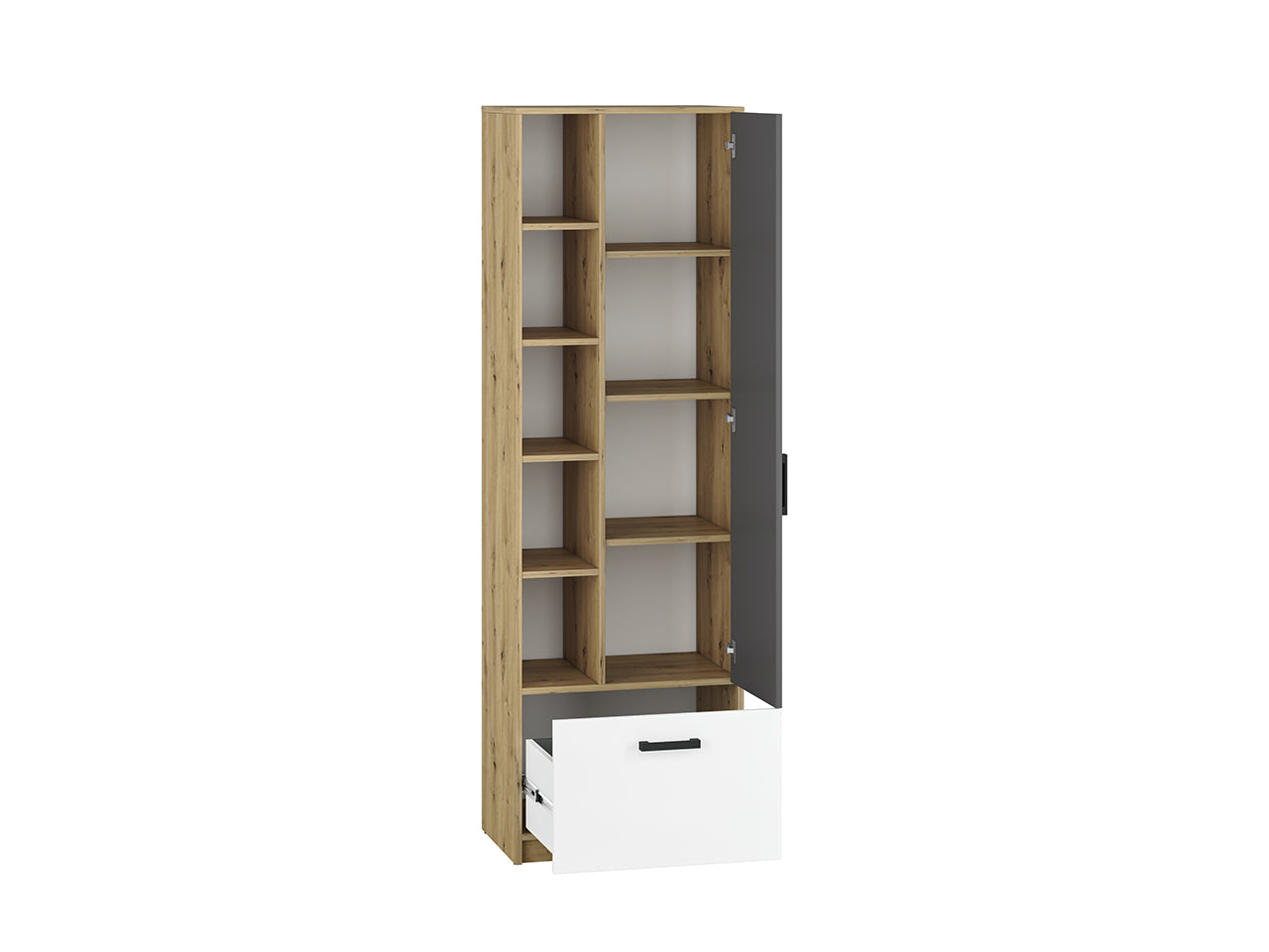 Armoire Moderne en Chêne Artisan et MDF Blanc + Anthracite avec Bordure ABS - Résistante à l'Humidité et aux Rayures