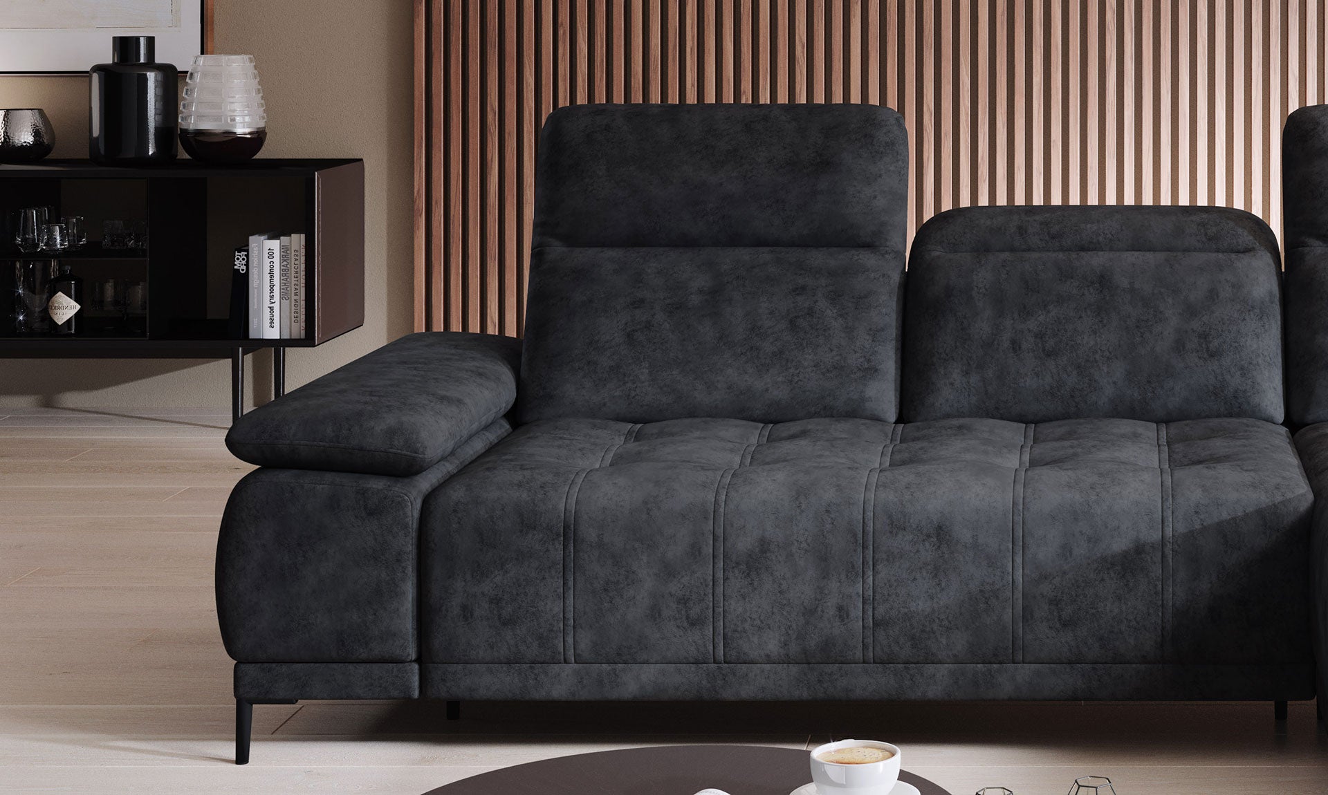 Canapé d'Angle Compact  – Confort Personnalisé avec Appuis-tête réglables et profondeur d'assise modulable électriquement