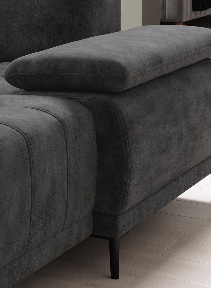 Canapé d'Angle Compact  – Confort Personnalisé avec Appuis-tête réglables et profondeur d'assise modulable électriquement