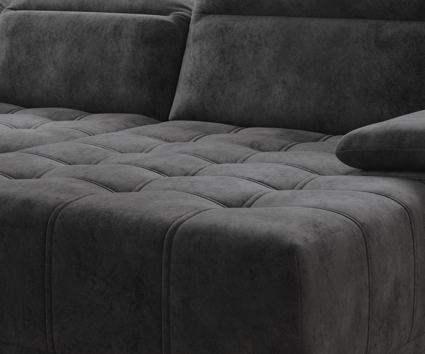 Canapé d'Angle Compact  – Confort Personnalisé avec Appuis-tête réglables et profondeur d'assise modulable électriquement