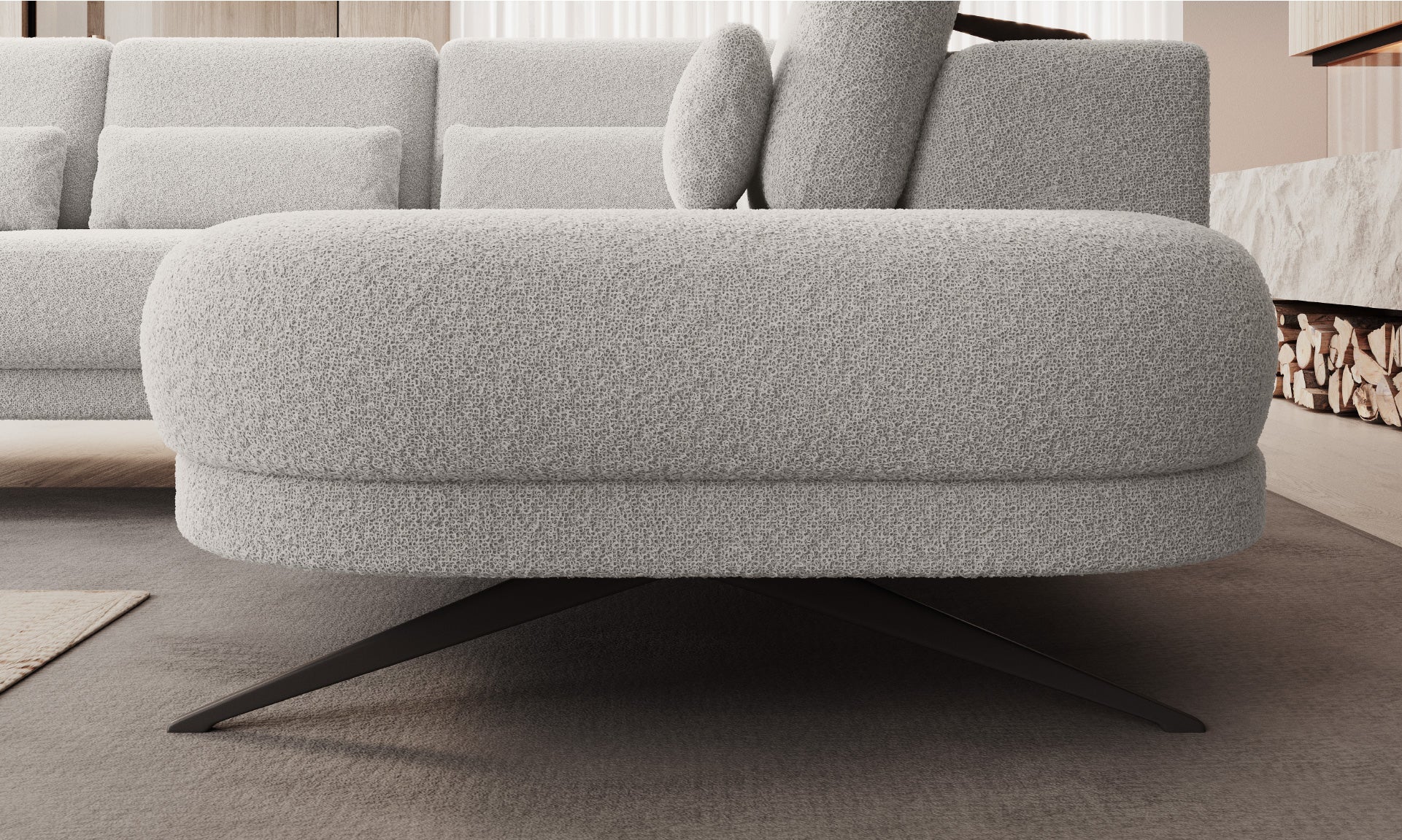 Canapé moderne avec profondeur d’assise réglable et appui-tête coulissant