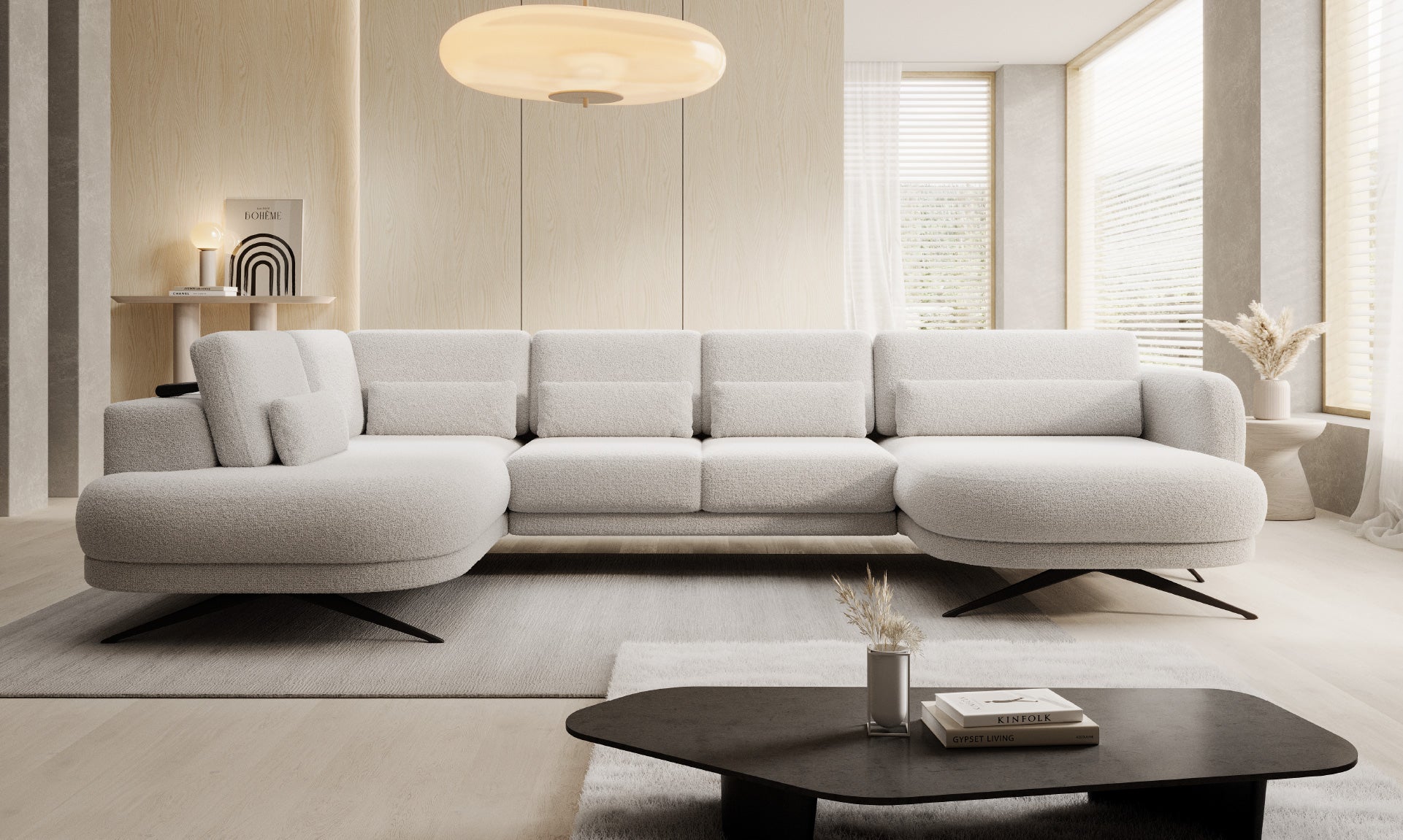 Canapé moderne avec profondeur d’assise réglable et appui-tête coulissant