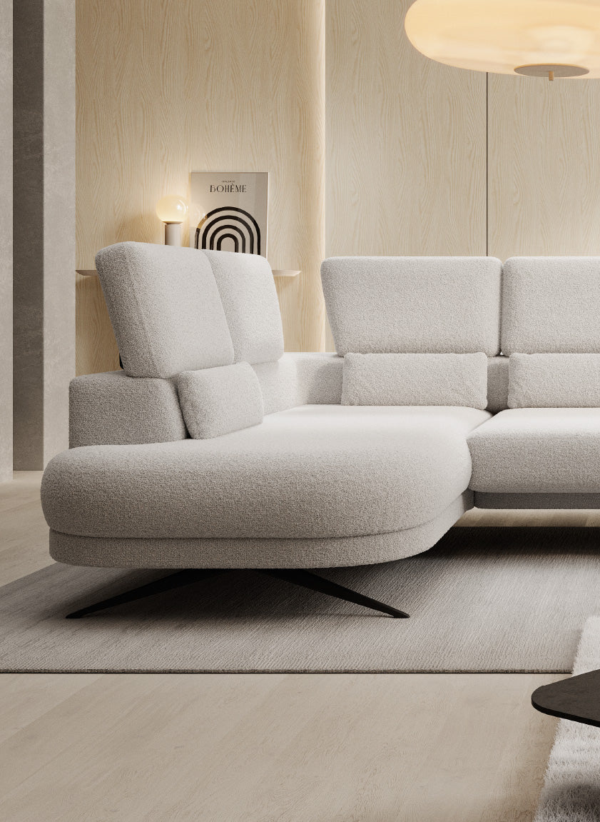 Canapé moderne avec profondeur d’assise réglable et appui-tête coulissant