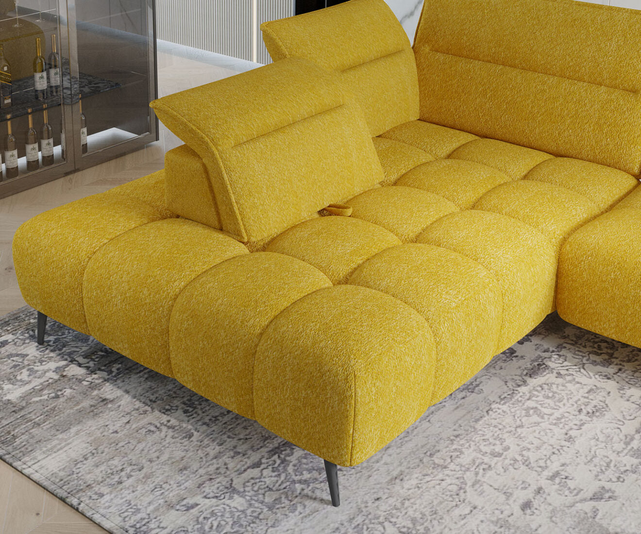 Canapé d’angle – Convertible avec rangement, têtières réglables & design moderne (S, L, XL)