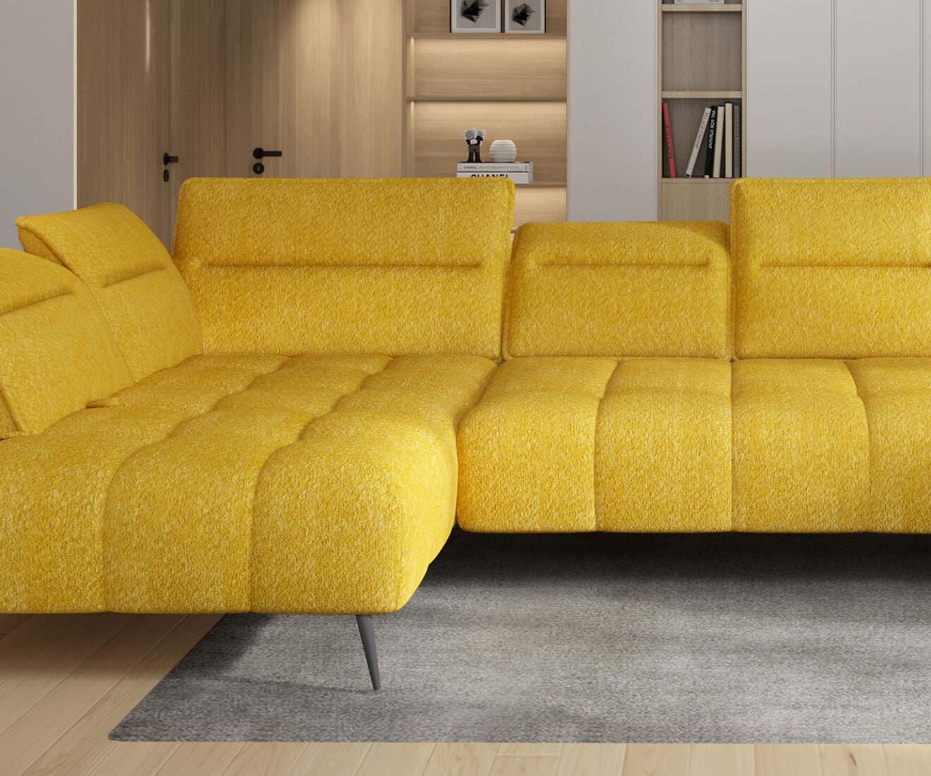 Canapé d’angle – Convertible avec rangement, têtières réglables & design moderne (S, L, XL)