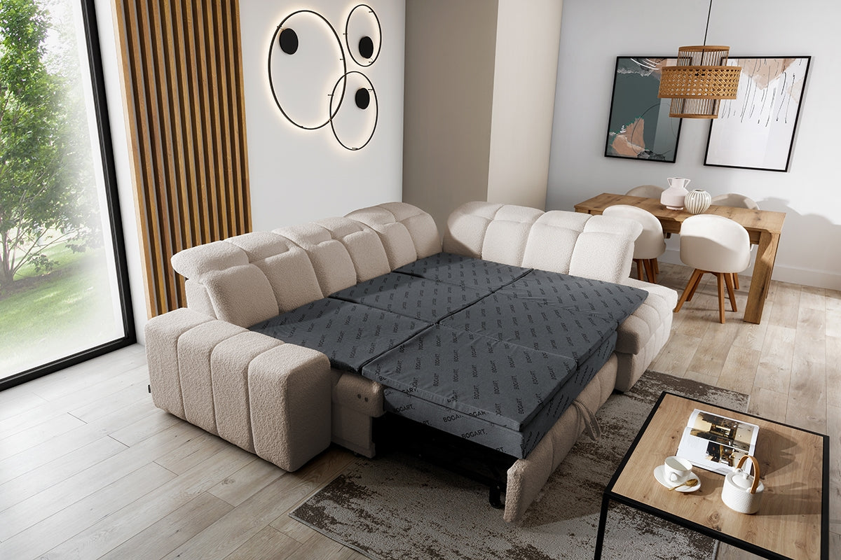 Canapé d'angle  L convertible avec rangement et  assise extensible électriquement – Confort moderne et design élégant