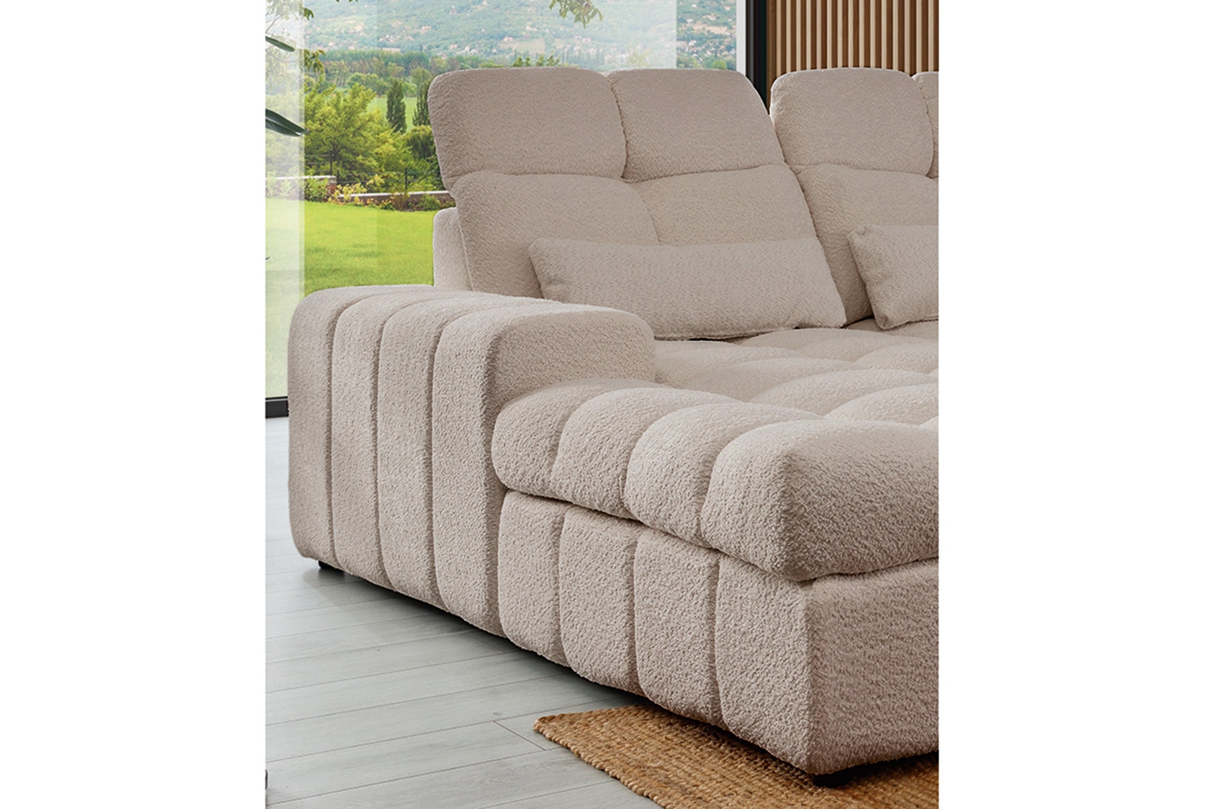 Canapé d'angle avec fonction couchage Magnelio U II côté droit - boucle beige Catch me 2